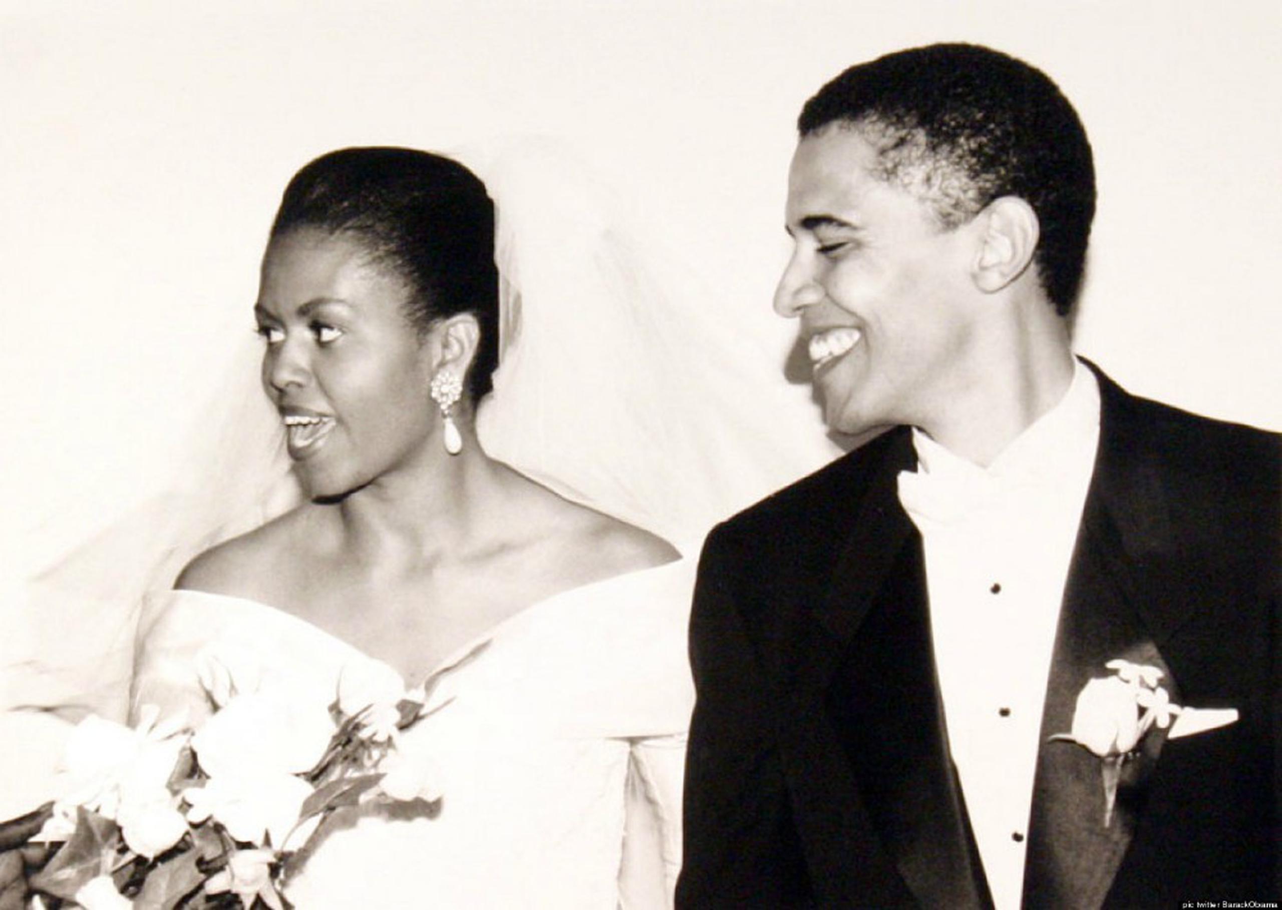 Retrato de la boda de Barack y Michelle Obama, en 1992.