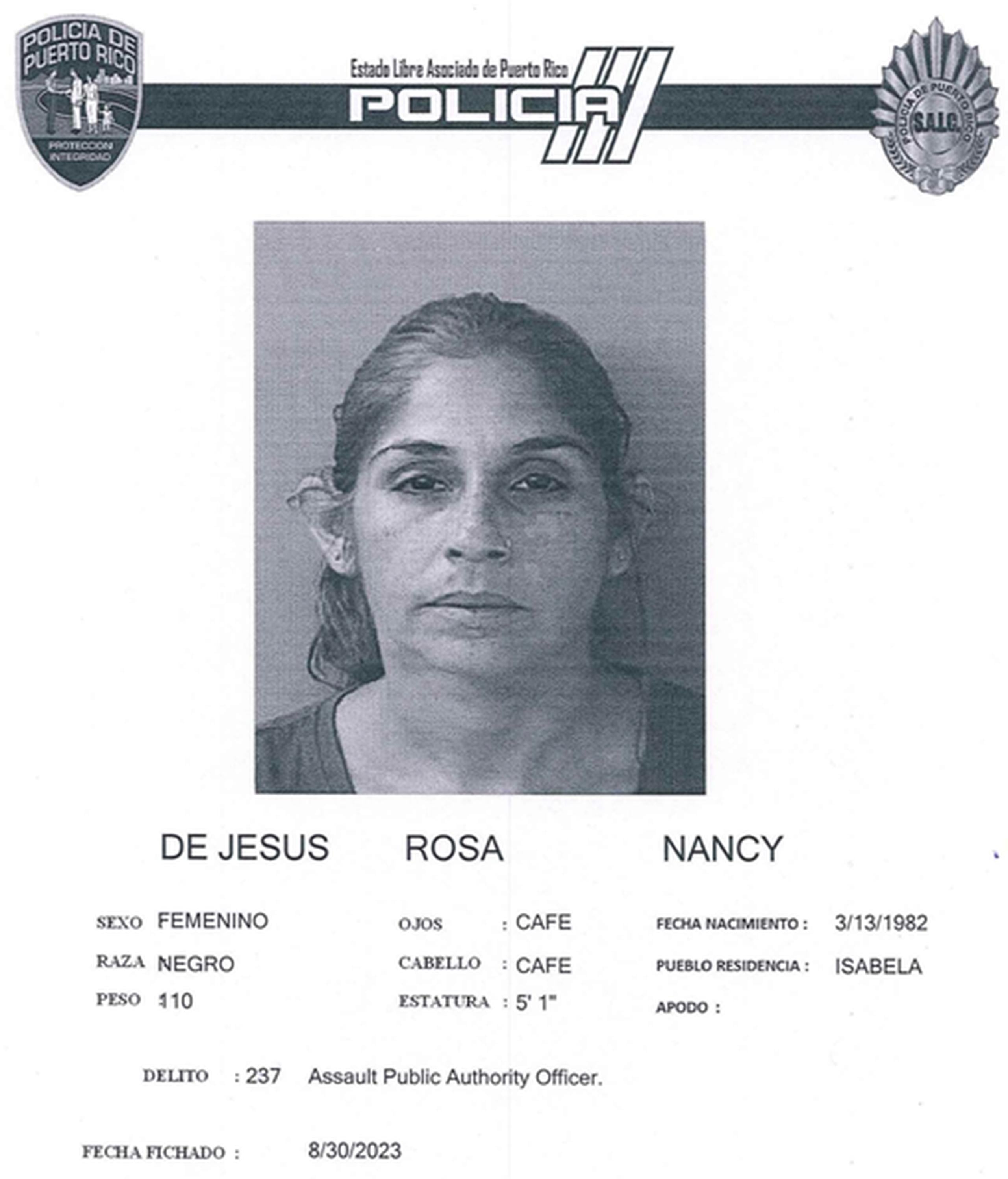 Ficha de la madre imputada, Nancy De Jesús Rosa.
