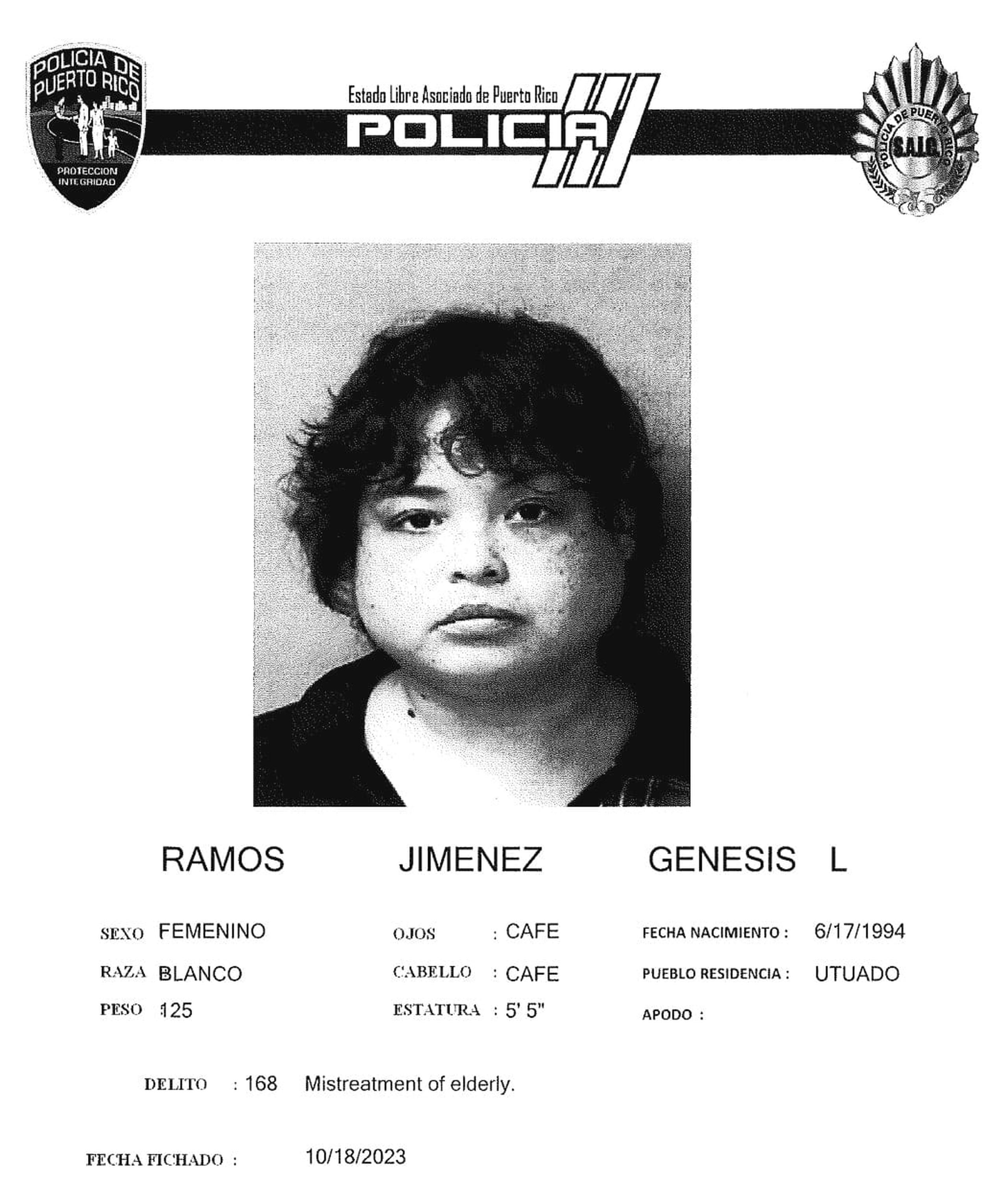 Génesis L. Ramos Jiménez, fue acsada por el delito de maltrato contra su abuelo de 78 años.