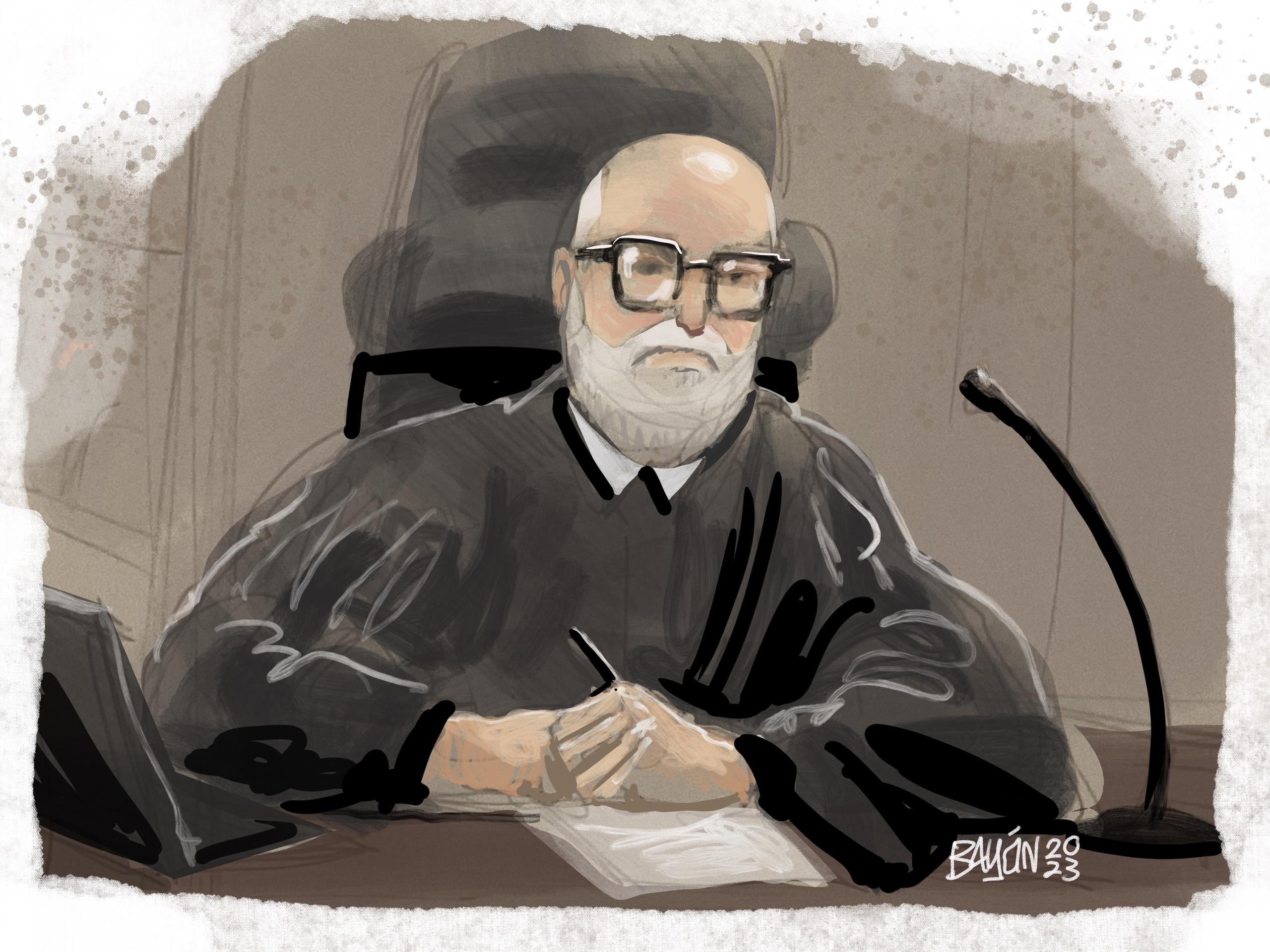 Ilustración de la sala del juez federal Pedro Delgado Hernández.