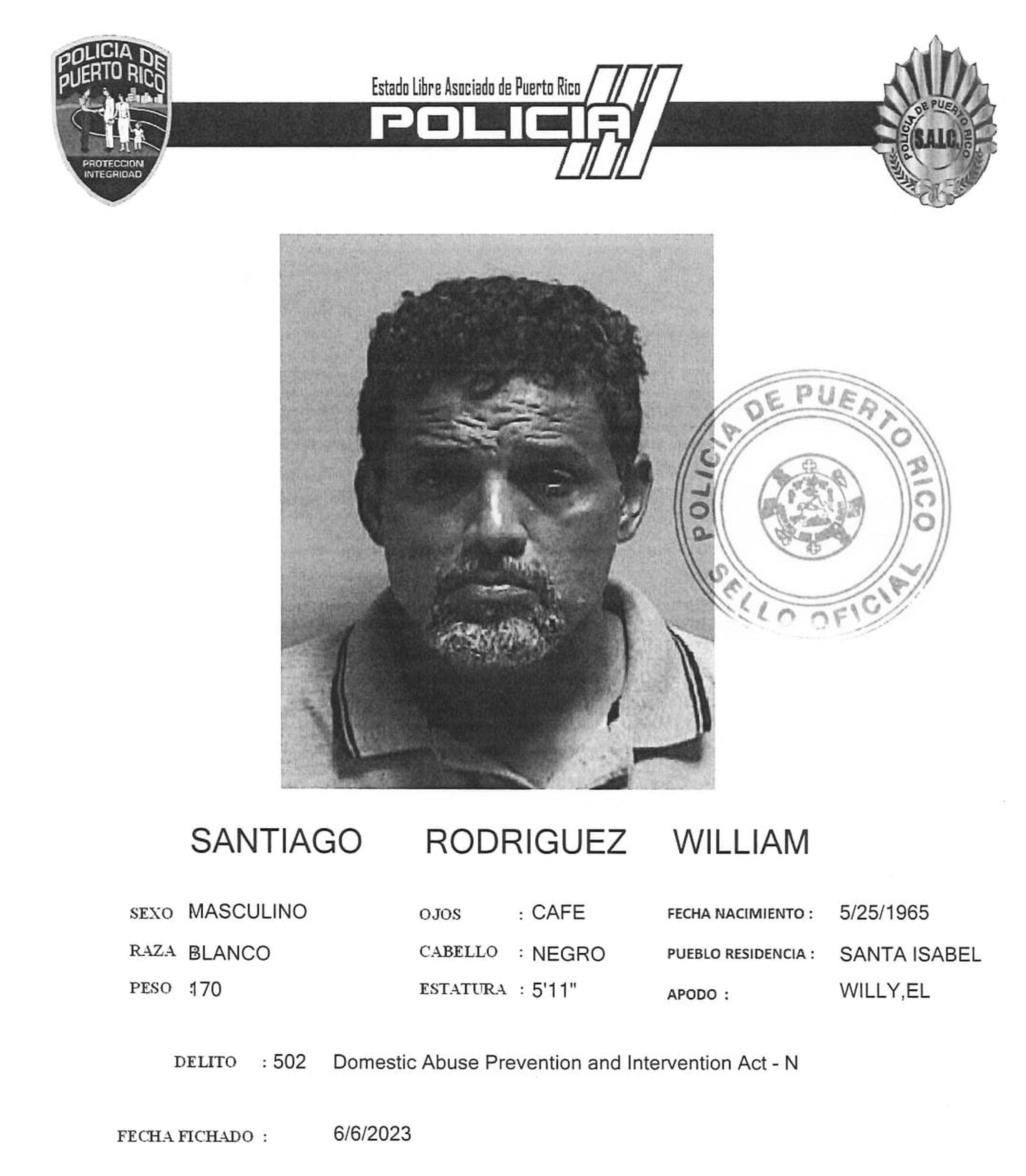 William Santiago Rodríguez fue acusado por violar una orden de protección.
