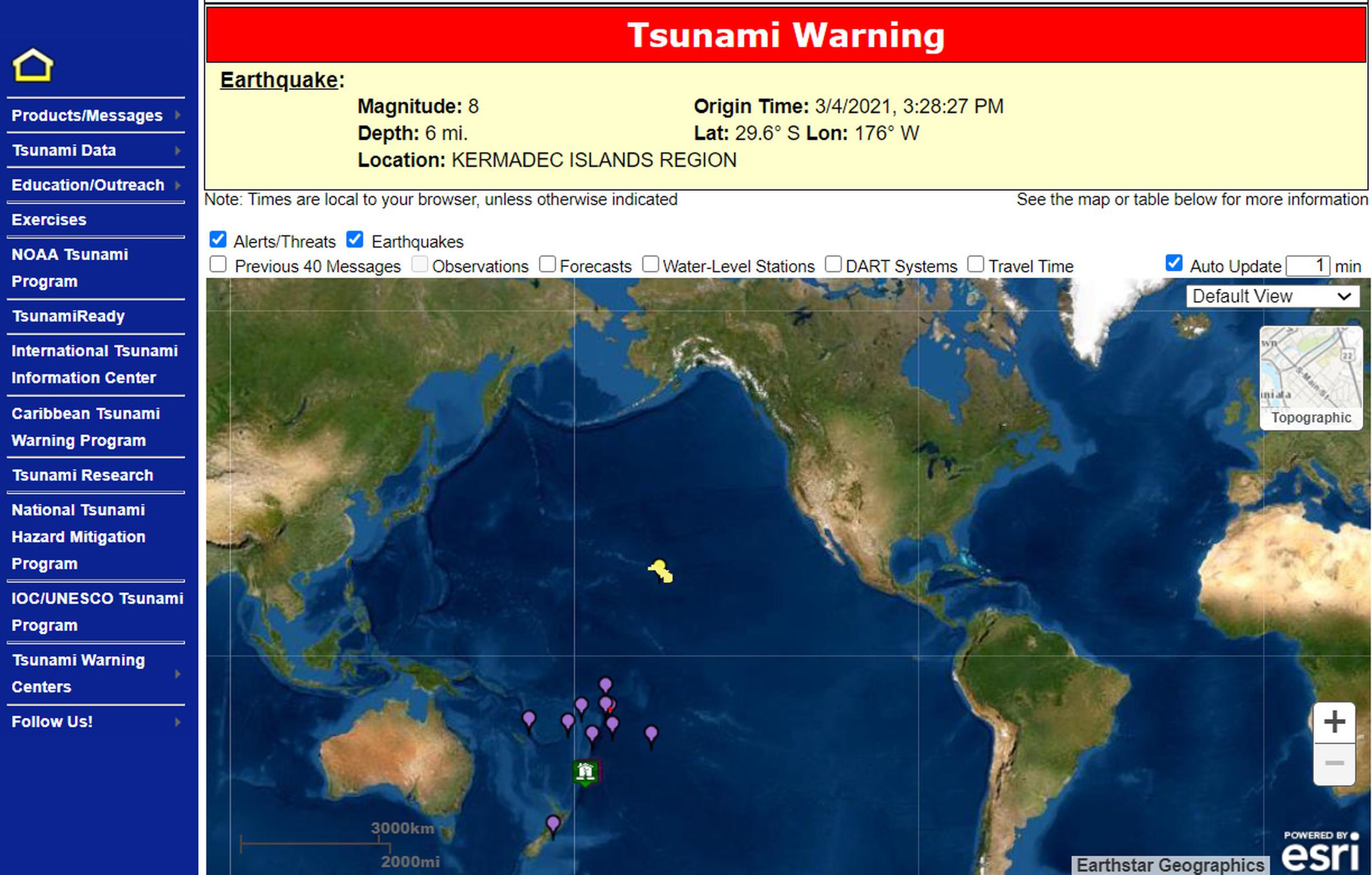 Aviso de tsunami 4 de marzo de 2021.