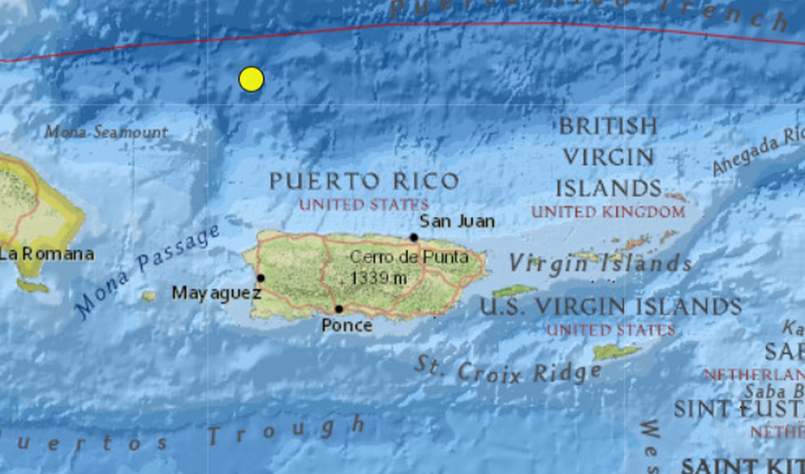 El punto amarillo en el mapa muestra el lugar donde se originó el sismo.