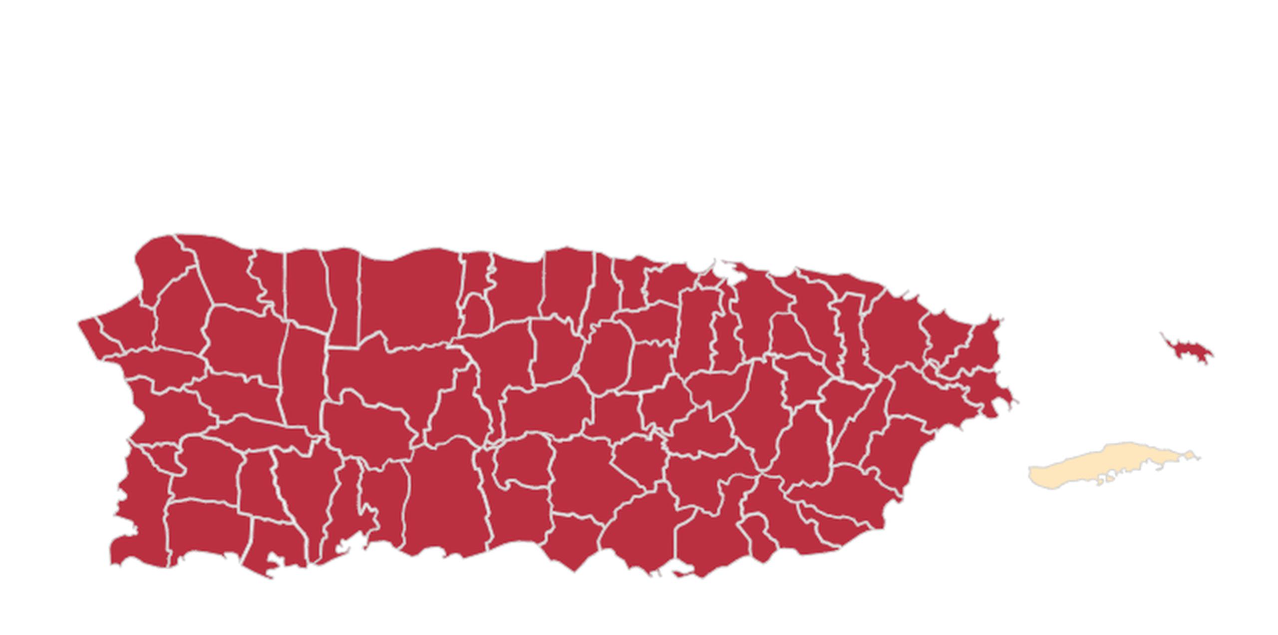 Mapa de positividad en Puerto Rico.