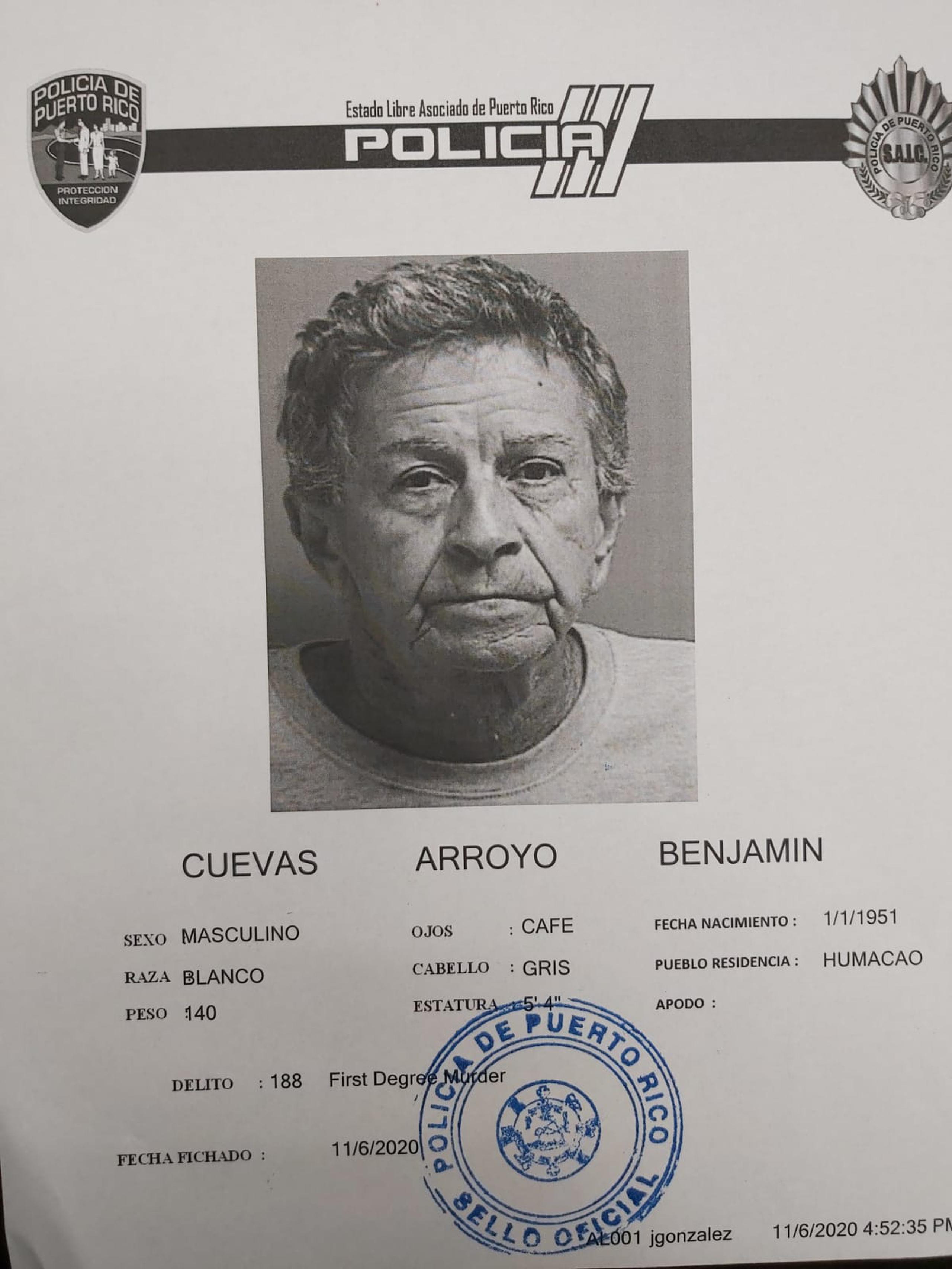 La jueza María Rojas, del Tribunal de Caguas, determinó causa para arresto contra Benjamín Cuevas Arroyo, de 69 años, por asesinato en primer grado y violación a la Ley de Armas, por el crimen a puñaladas de su pareja.