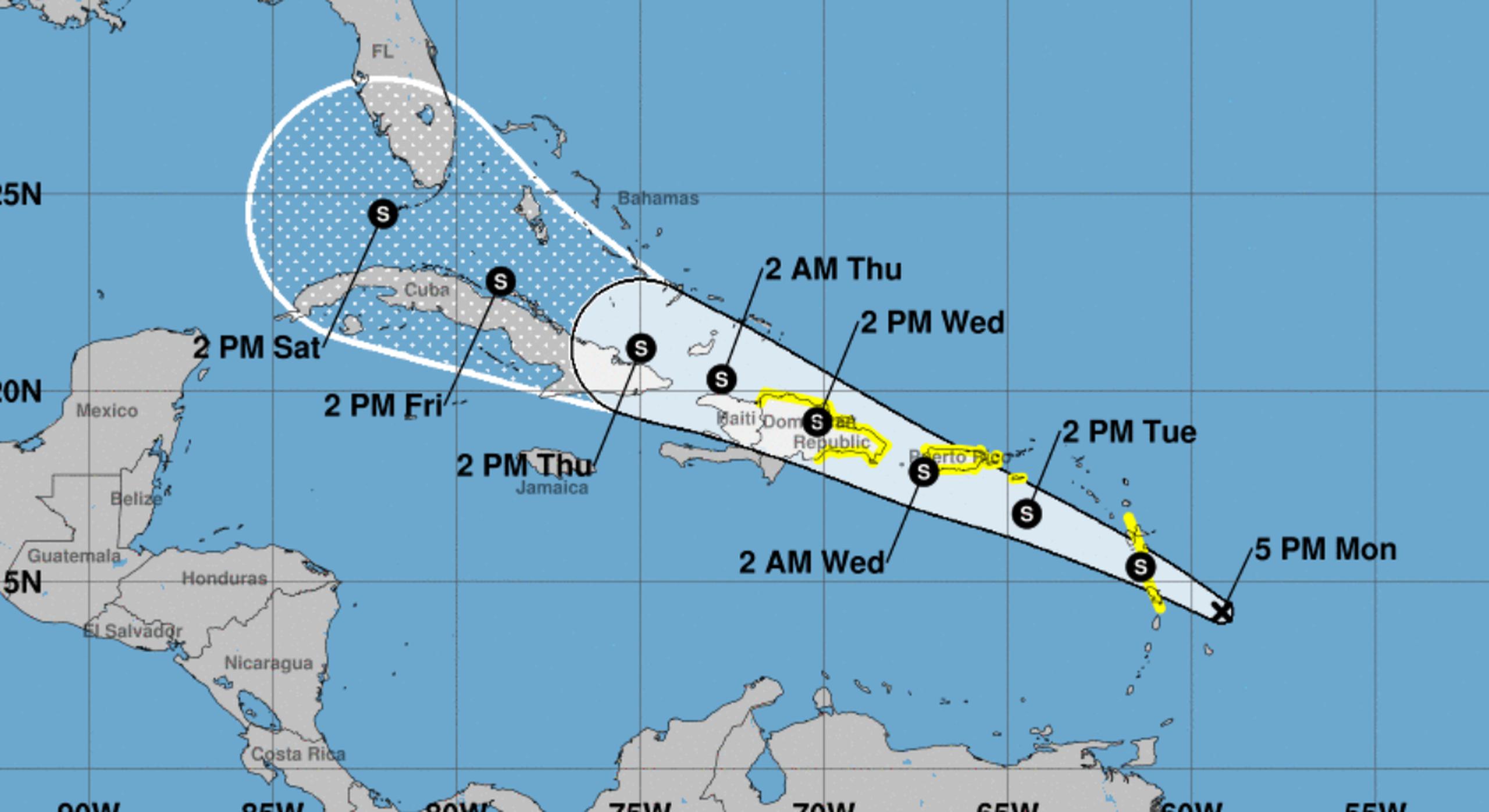Según el pronóstico del CNH, el sistema estaría cerca o sobre Puerto Rico en la noche del martes o madrugada del miércoles y podría dejar cantidades de lluvias significativas.
