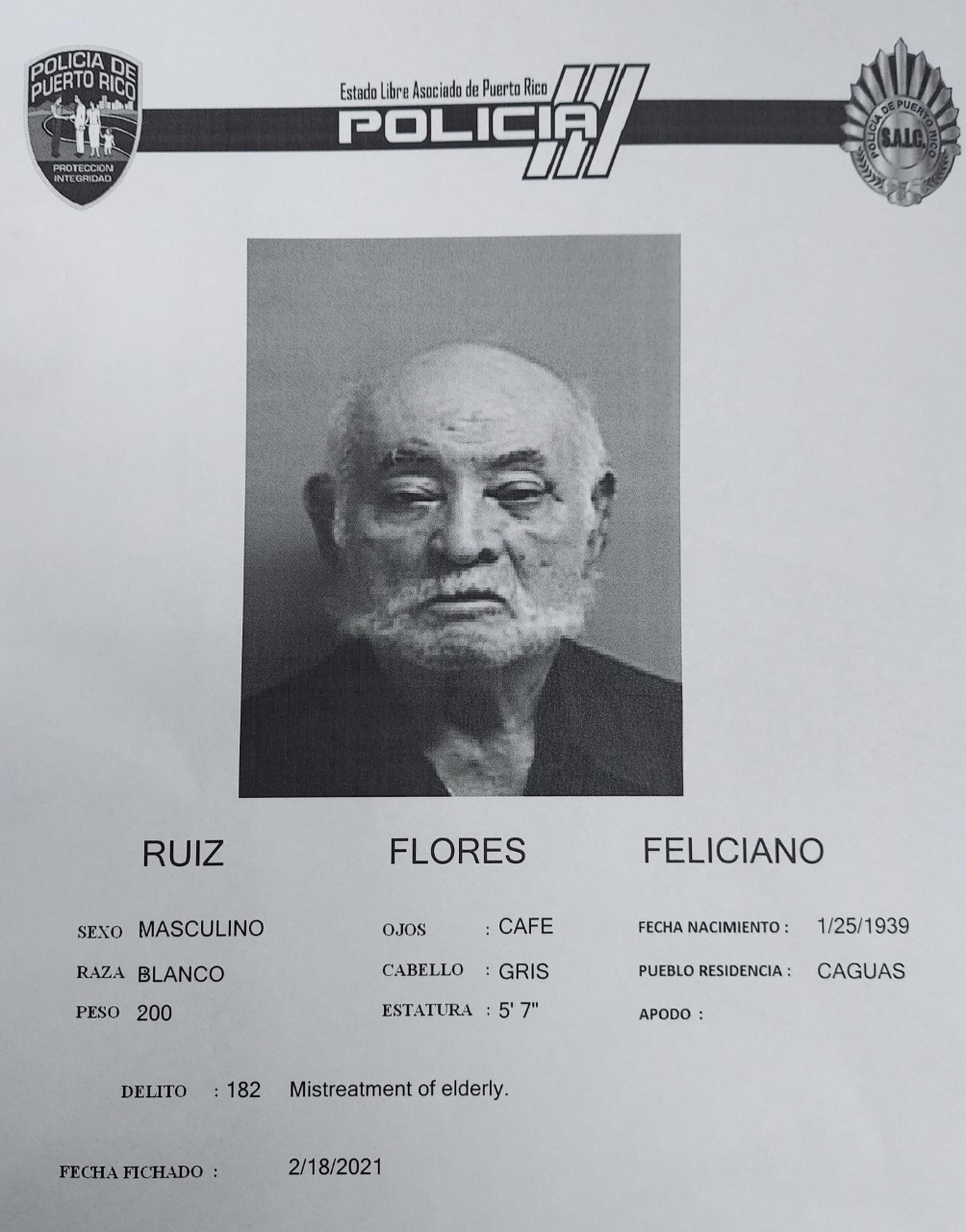 Feliciano Ruiz Flores de 82 años, fue acusado ayer por los delitos de agresión a una persona de edad avanzada y violación a la Ley de Armas.