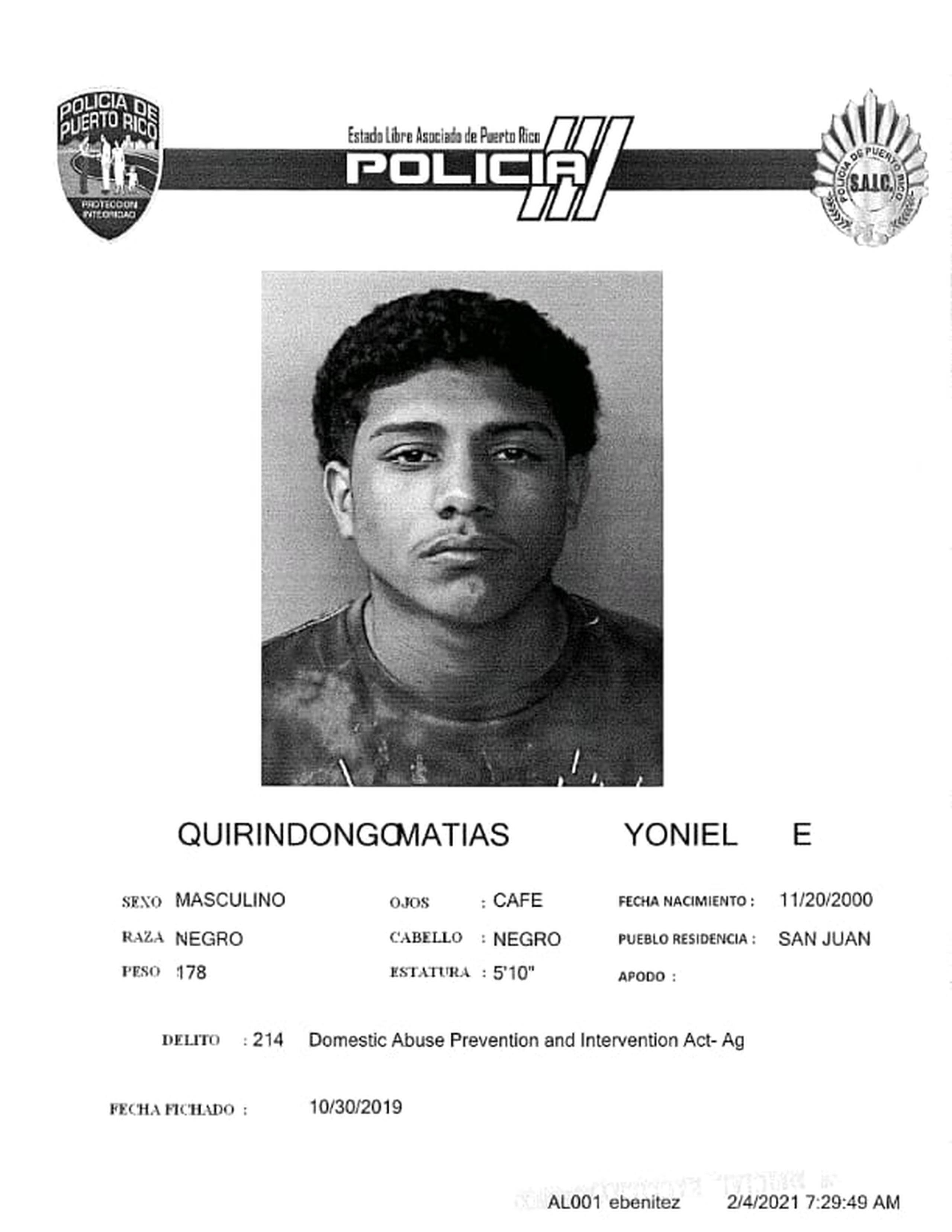 Yoniel Quirindongo Matías, de 20 años, fue asesinado a balazos mientras transitaba en un vehículo junto a Gabriel J. Román Flores de 21 años, por la avenida Las Américas, en Hato Rey.