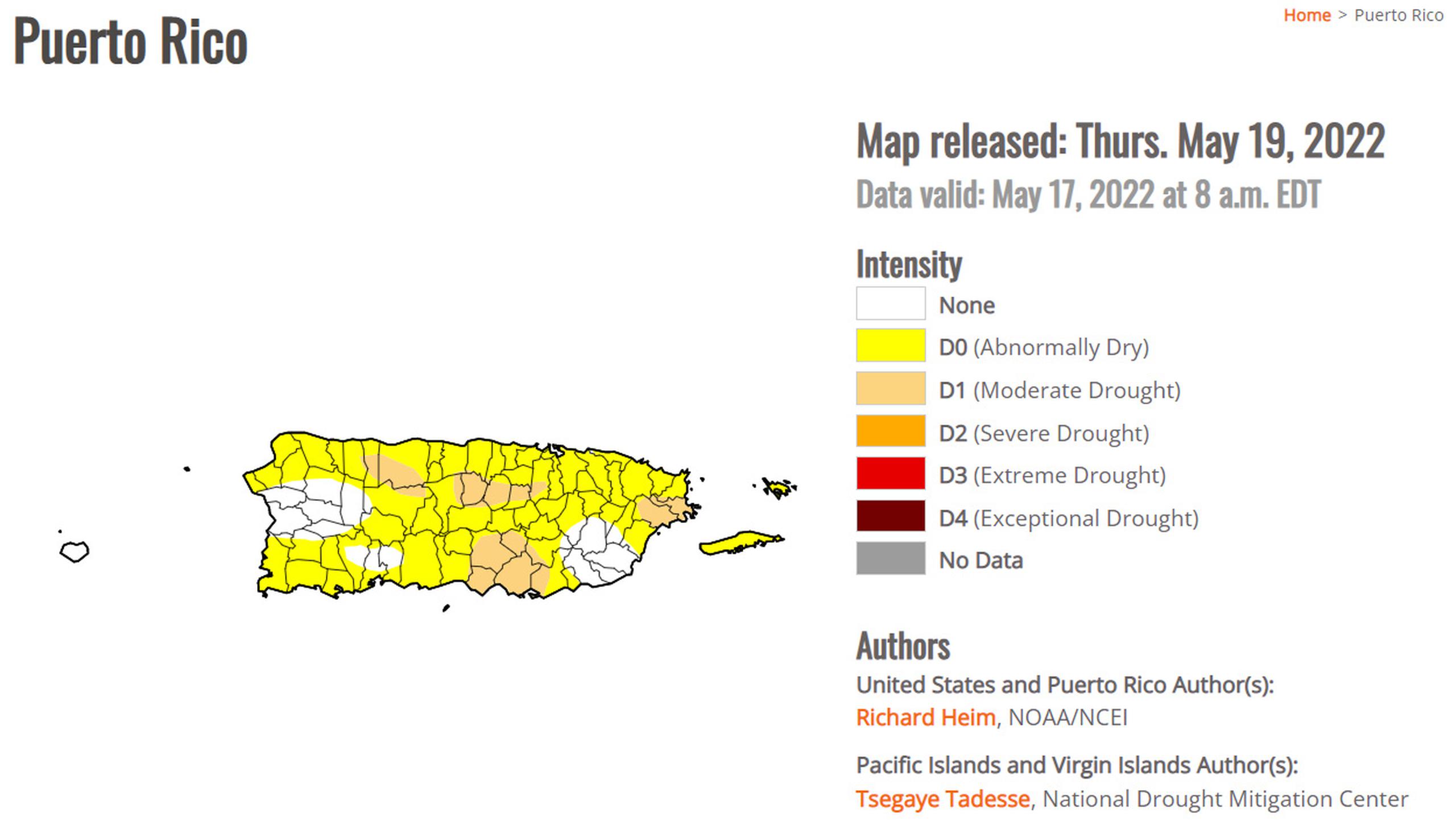 Aumenta la sequía en Puerto Rico. 19 de mayo de 2022.