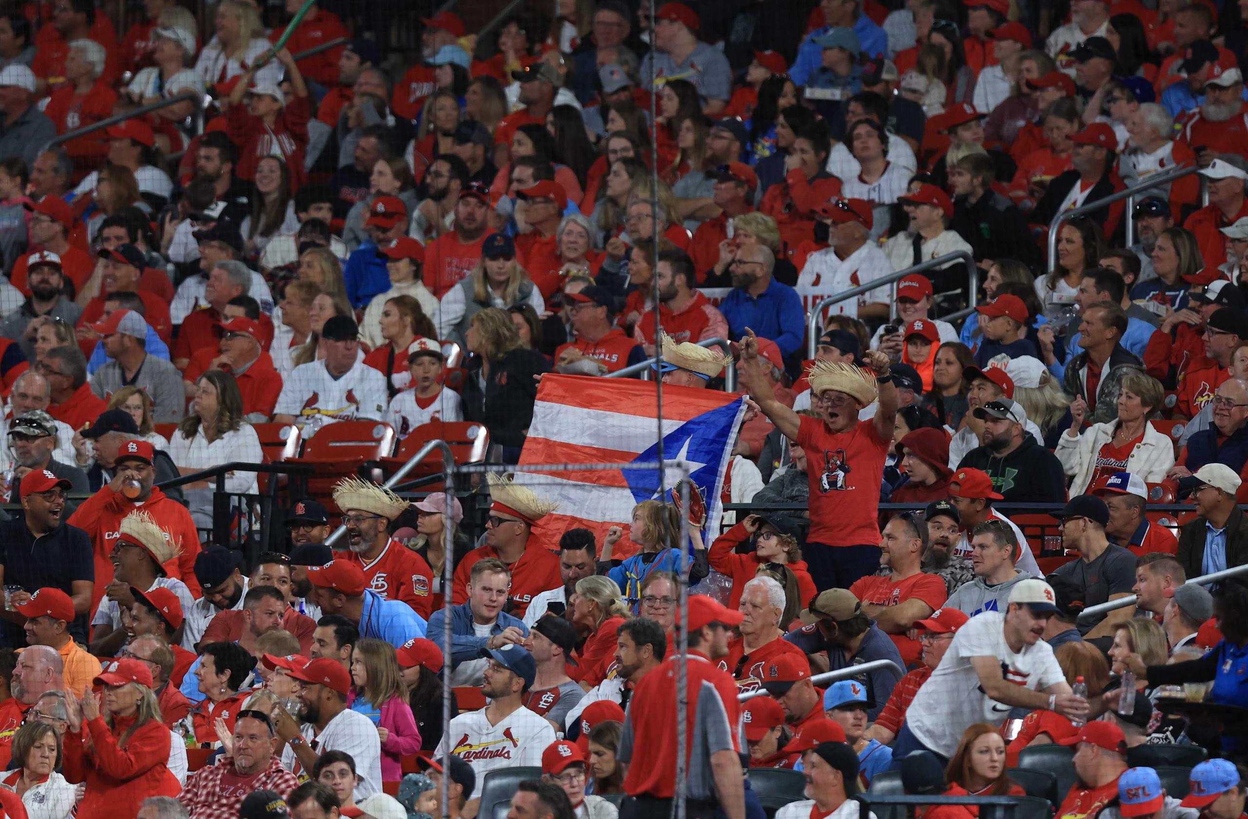 La bandera de Puerto Rico hizo su aparición en las gradas del Busch Stadium.