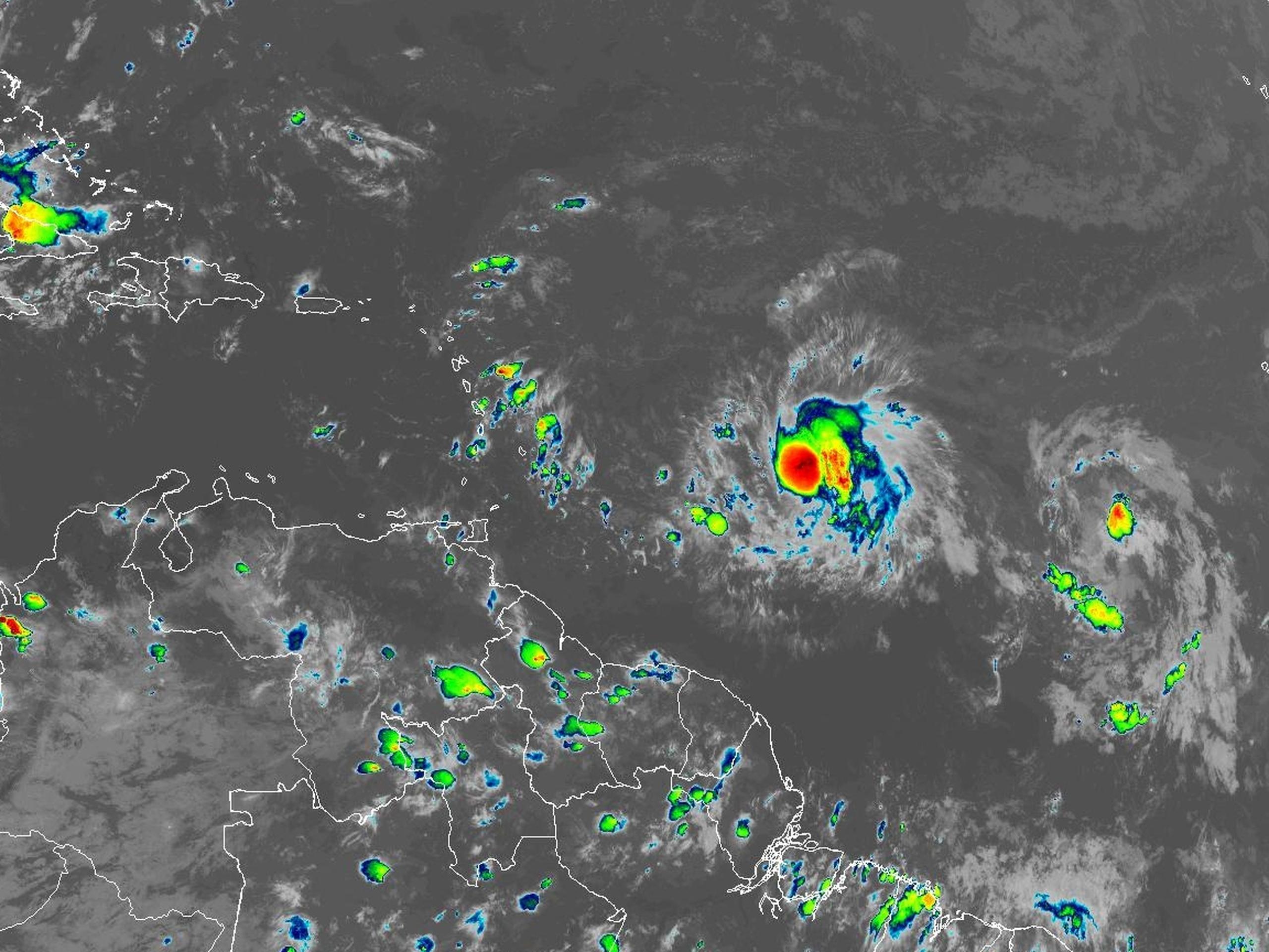 Imagen satelital de la tormenta tropical Bret.