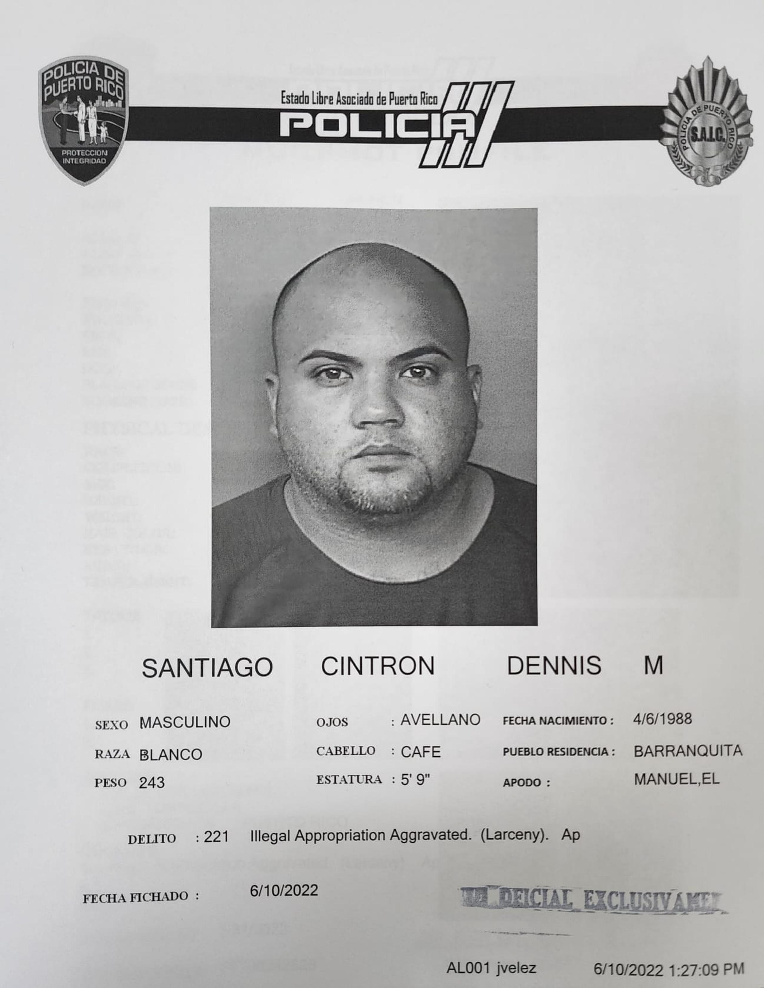 Denis M. Santiago Cintrón enfrenta un cargo por apropiación ilegal.