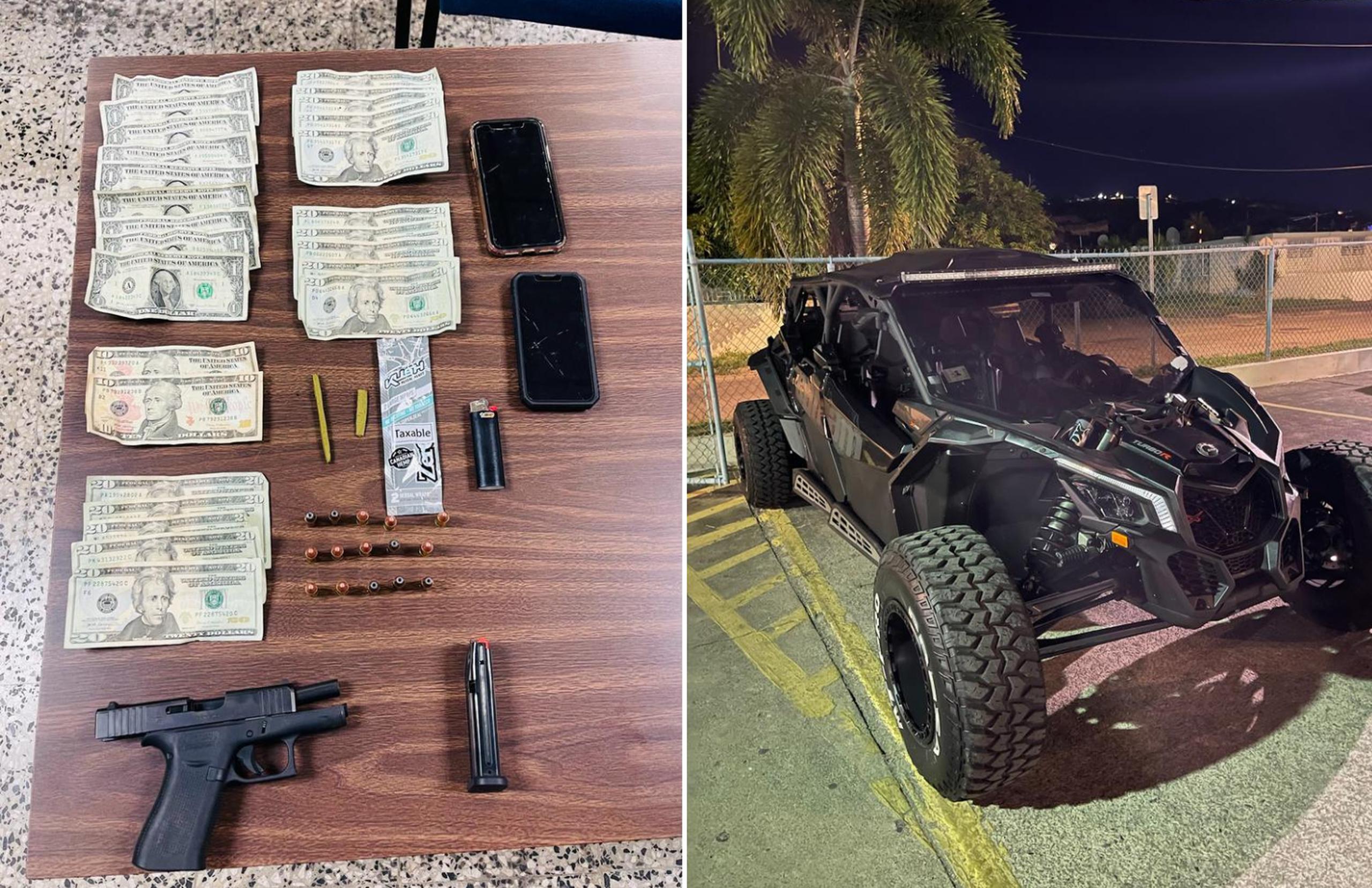Al hombre le ocuparon una Glock 43X con 15 municiones, cigarrillos de marihuana, $329 en efectivo y un Can-Am Maverick.