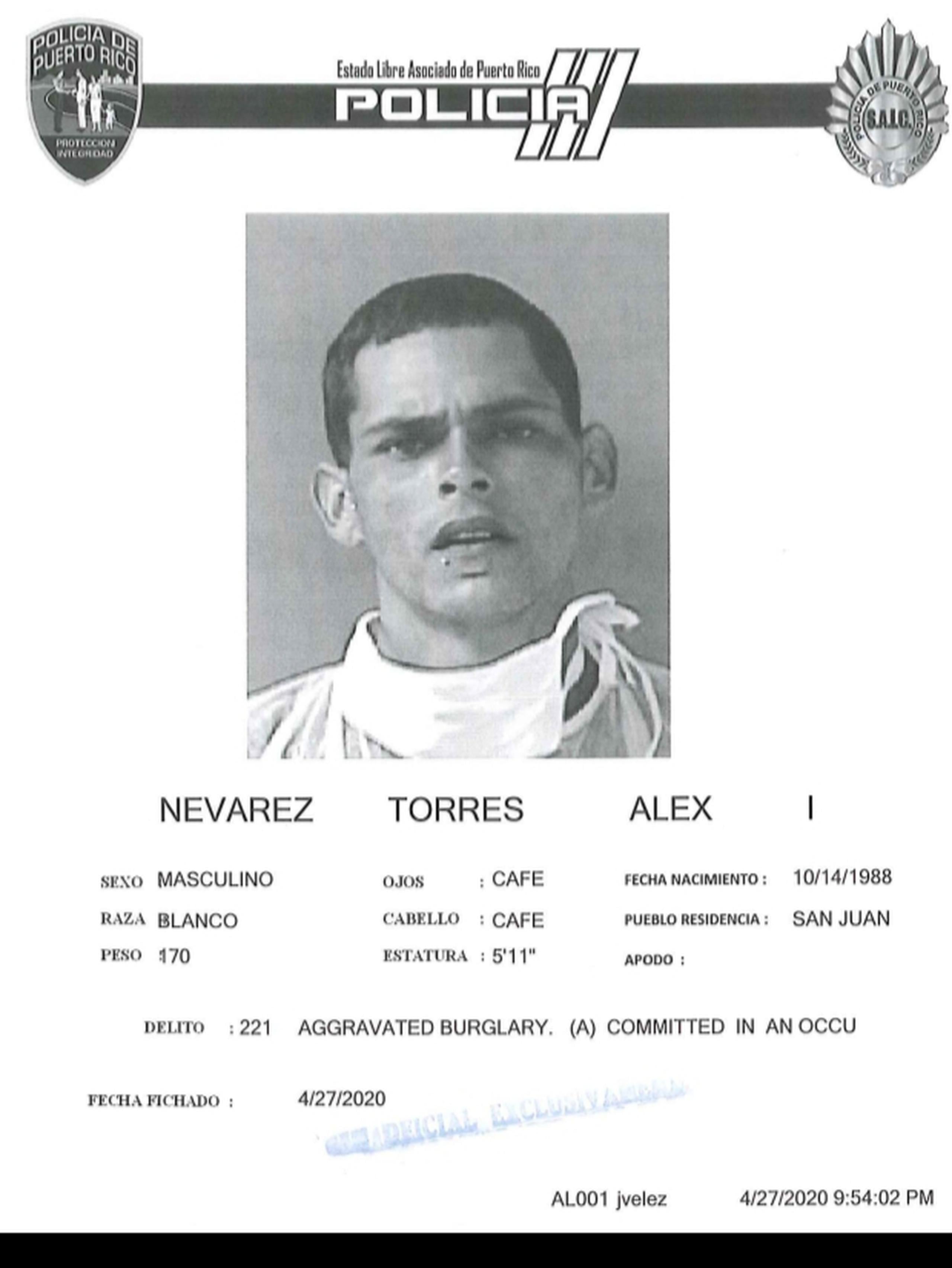 Cargos criminales por escalamiento fueron radicados contra Alex I. Nevarez Torres, tras ser sorprendido junto a otro individuo en el Departamento de Finanzas del Hospital Pavía, en Santurce.