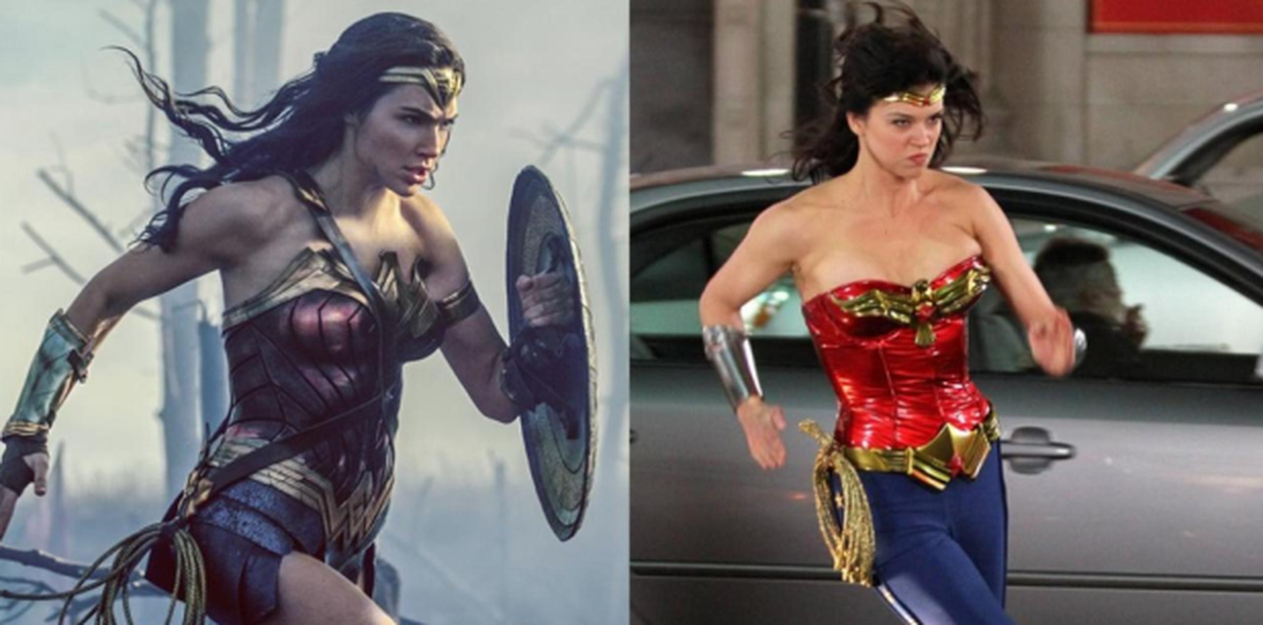 A la izquierda, escena de "Wonder Woman" de Gal Gadot. Derecha, escena de 2011 de la serie televisiva de la superheróina protagonizado por Adrianne Palicki. (Capturas)