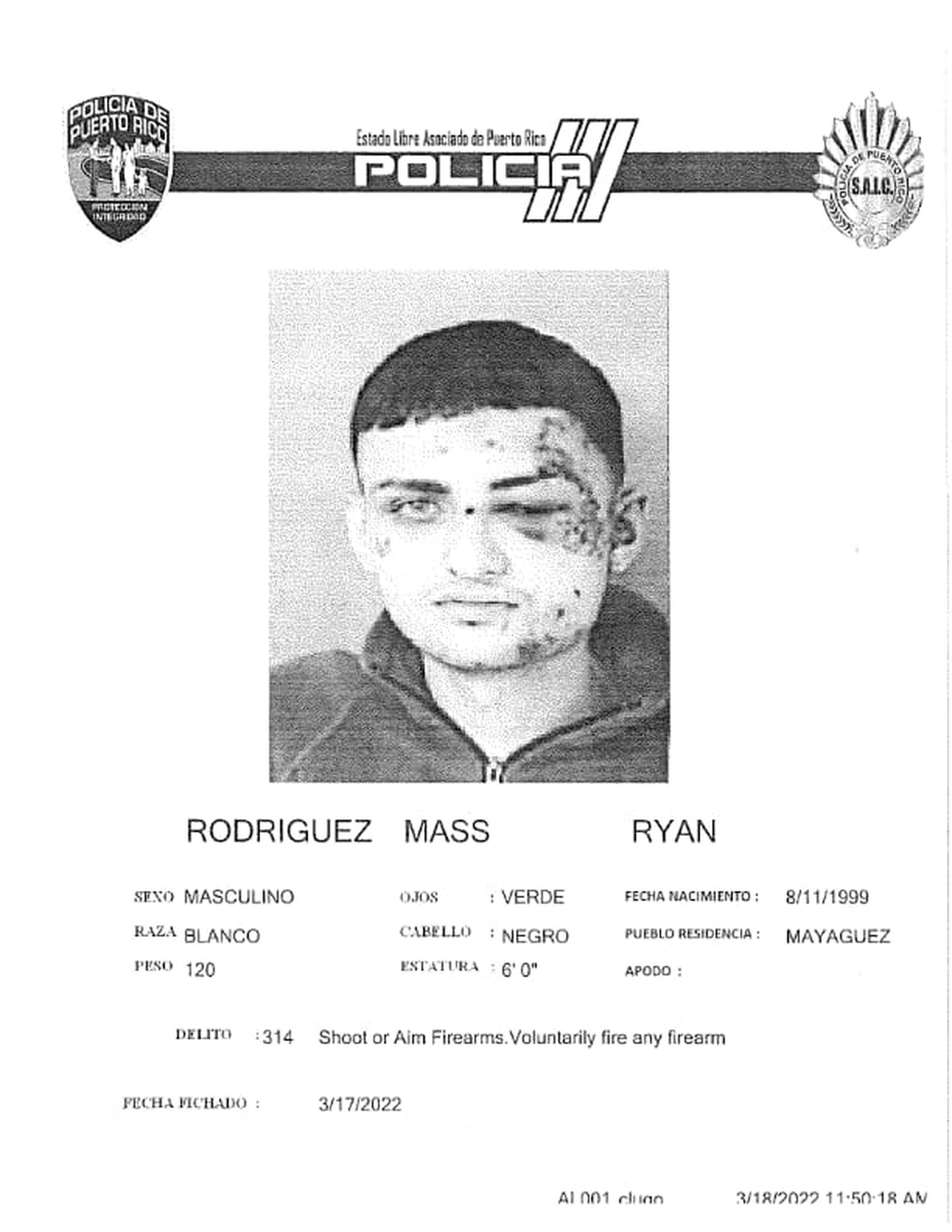 Ryan Rodríguez Mass de 22 años.