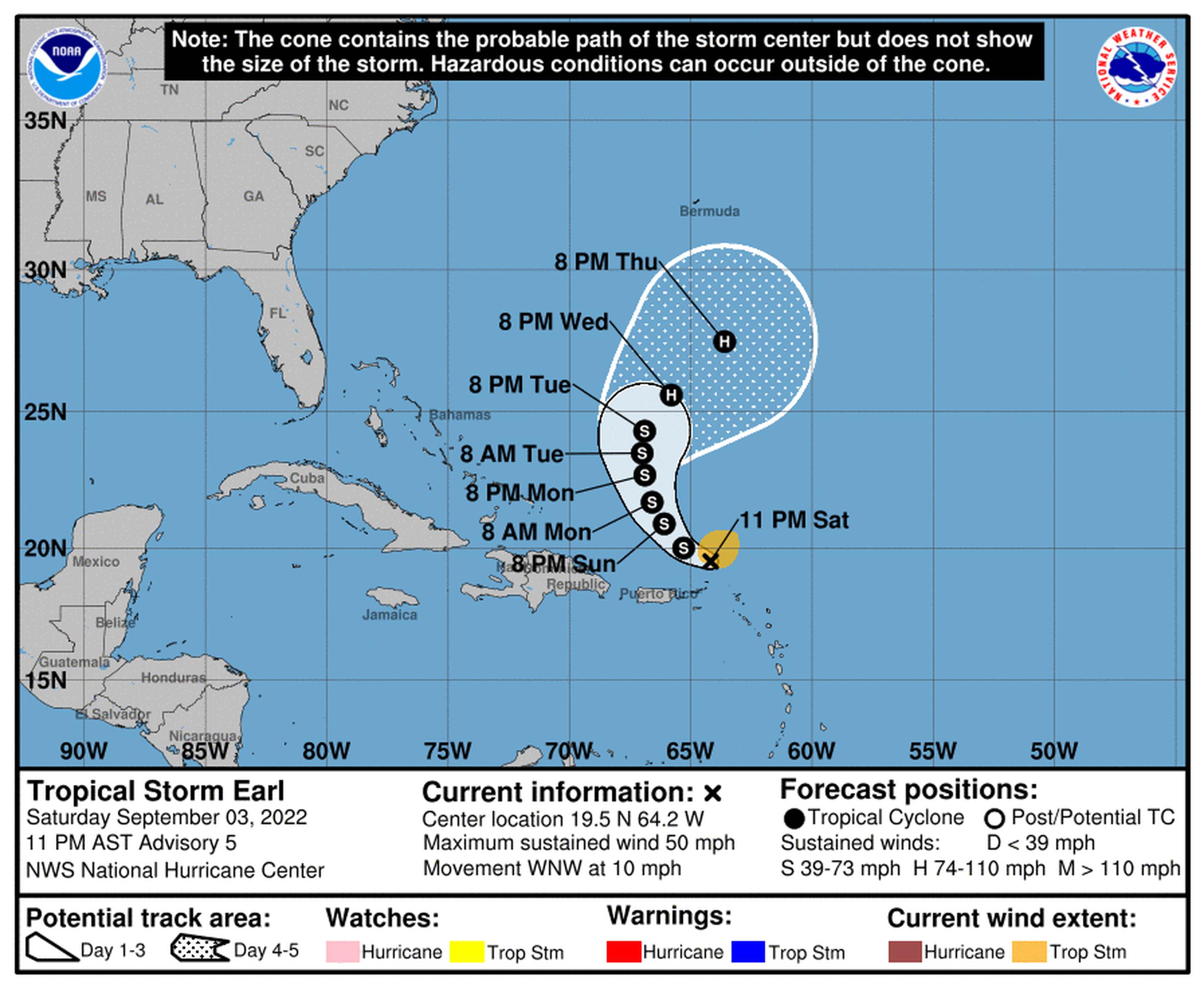 La tormenta tropical Earl continúa su ruta al oeste-noroeste a 10 millas por horas.