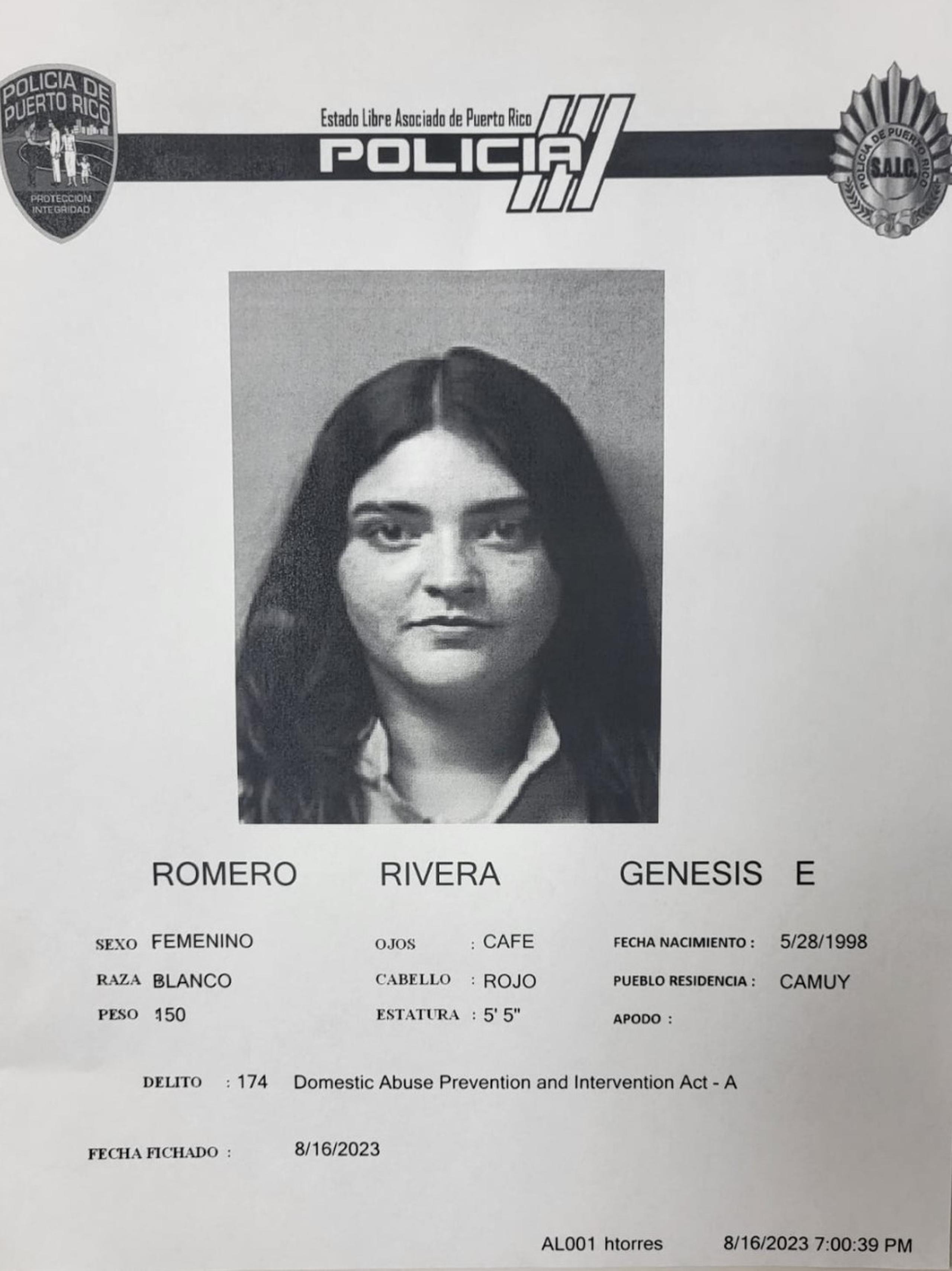Genesis E. Romero Rivera, de 25 años, fue acusada por maltrato conyugal.
