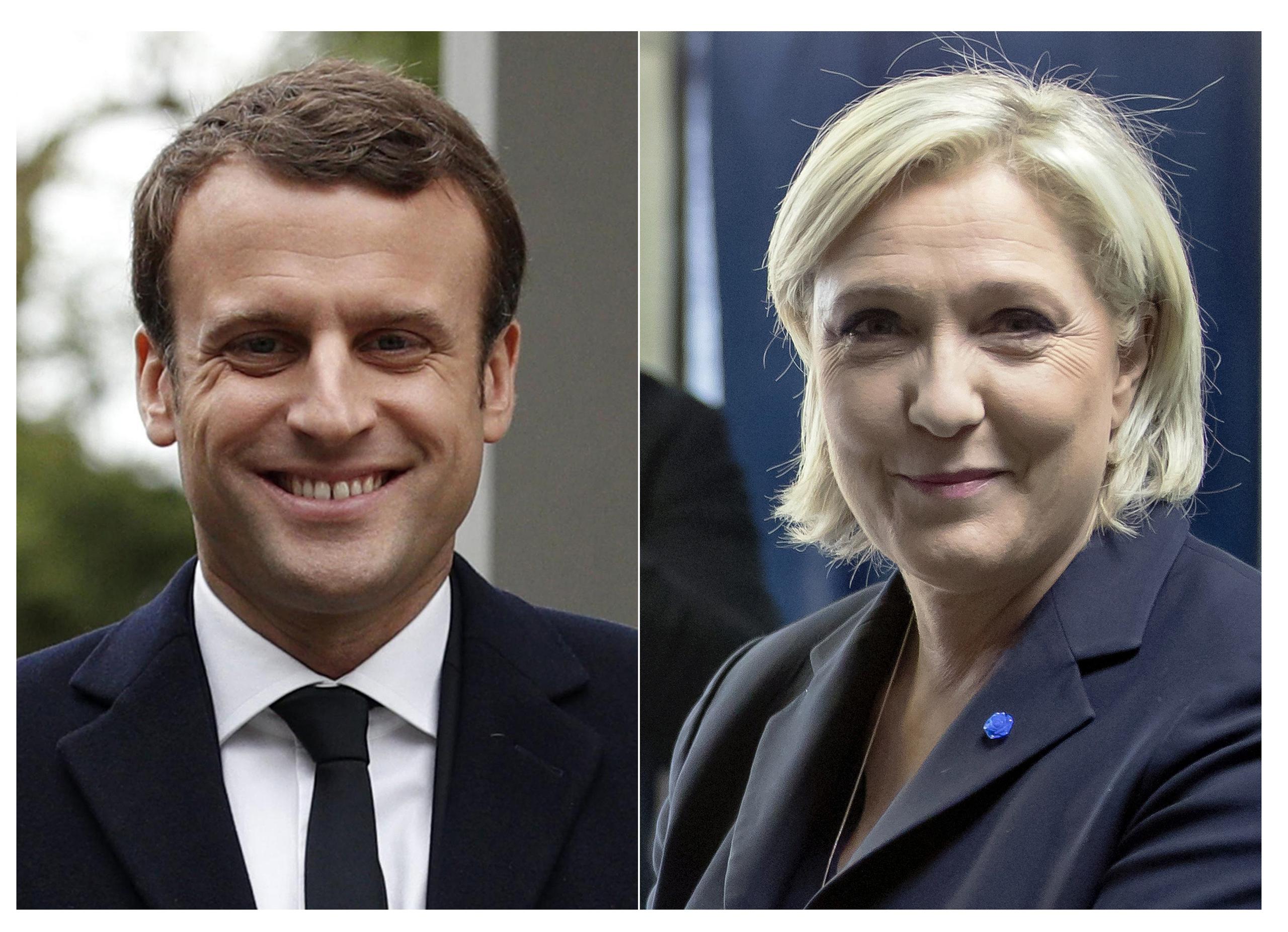 Le Pen promete sacar a Francia de la UE y Macron aboga a favor de una mayor cooperación con el bloque. (AP)