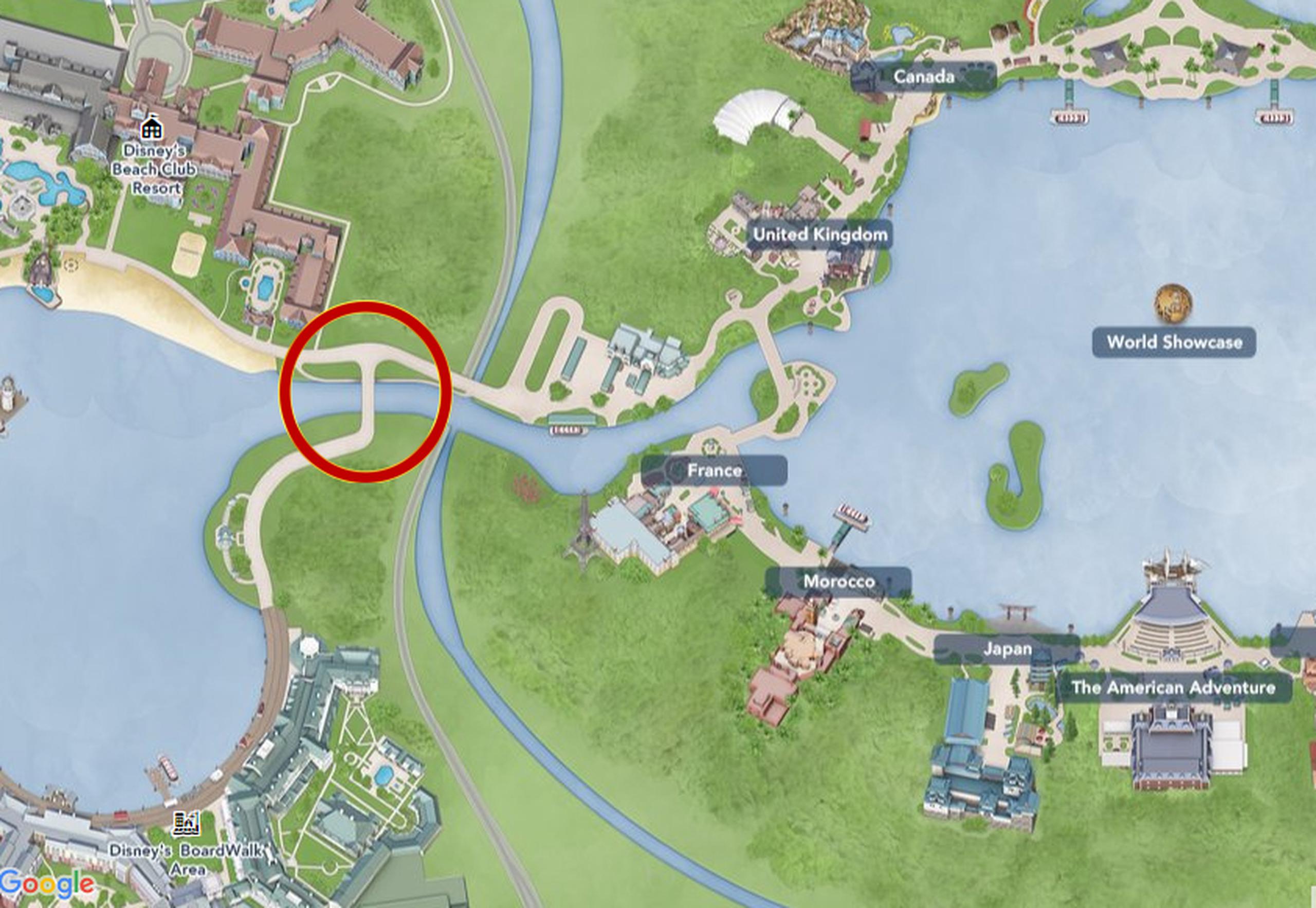 Mapa de Epcot, y los hoteles BoardWalk y Yatch Club. (Disney)