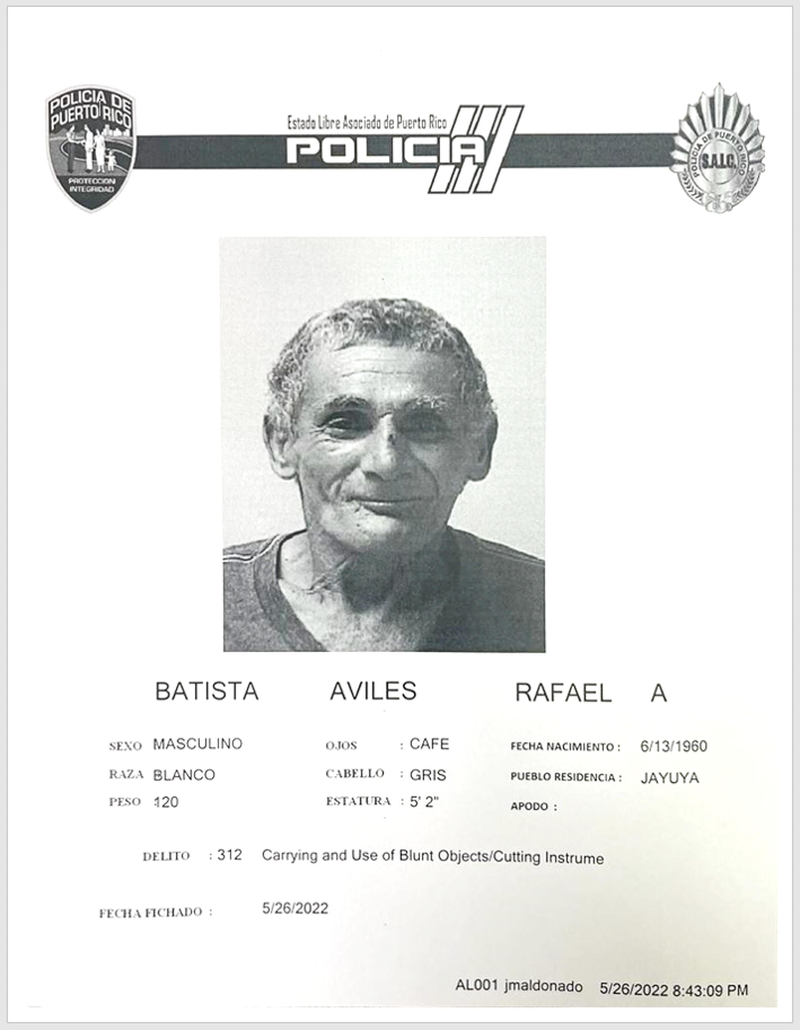 La vista preliminar contra Rafael A. Batista Avilés fue señalada para el 8 de junio.