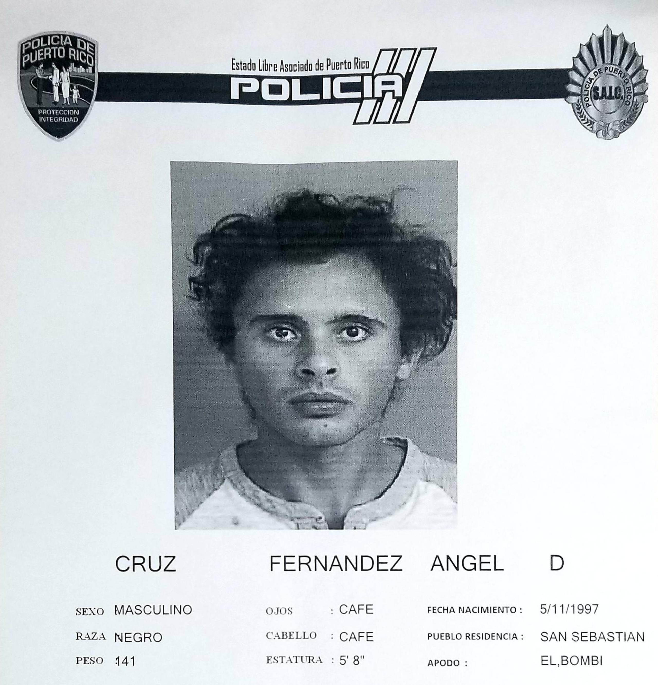 Ficha de Ángel David Cruz Fernández, acusado por violaciones a la Ley de Armas, amenaza y obstrucción a la justicia.