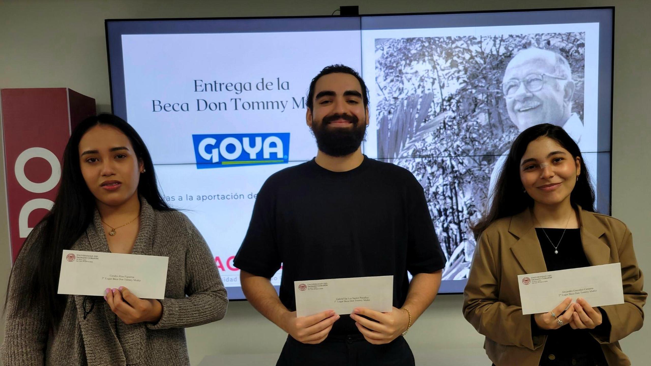 Coralys Ríos Figueroa, Gabriel De Los Santos Paradizo y Alejandra González Cardona obtuvieron las becas auspiciadas por Goya de Puerto Rico.
