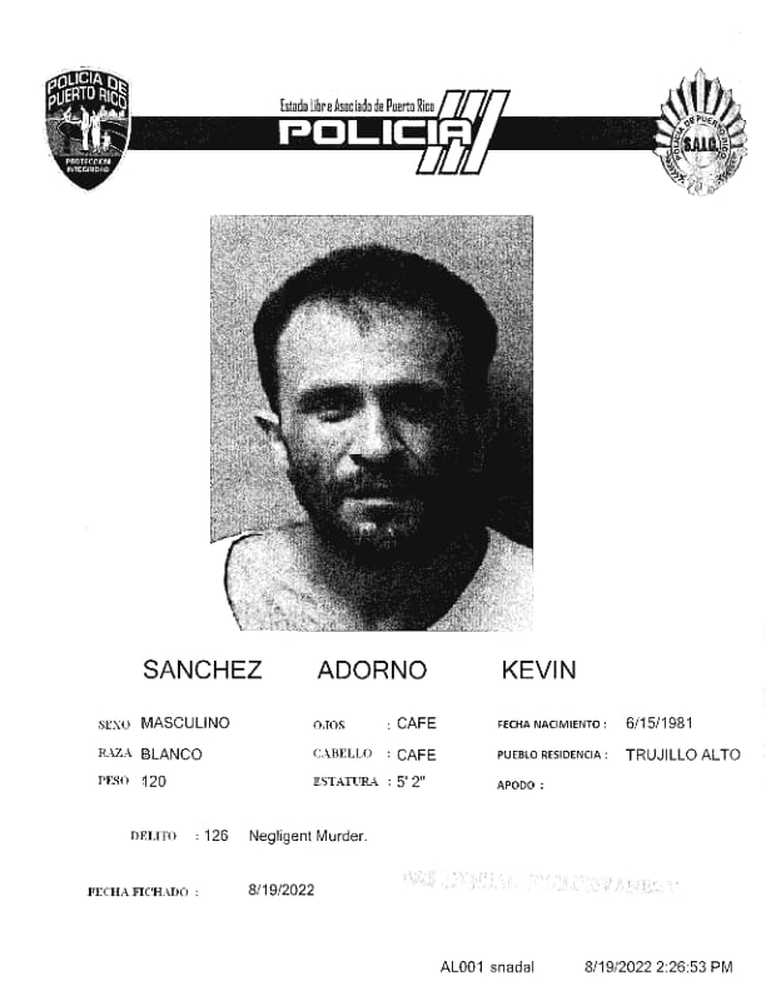 Kevin Sánchez Adorno fue acusado por el delito de homicidio negligente de su padrastro.