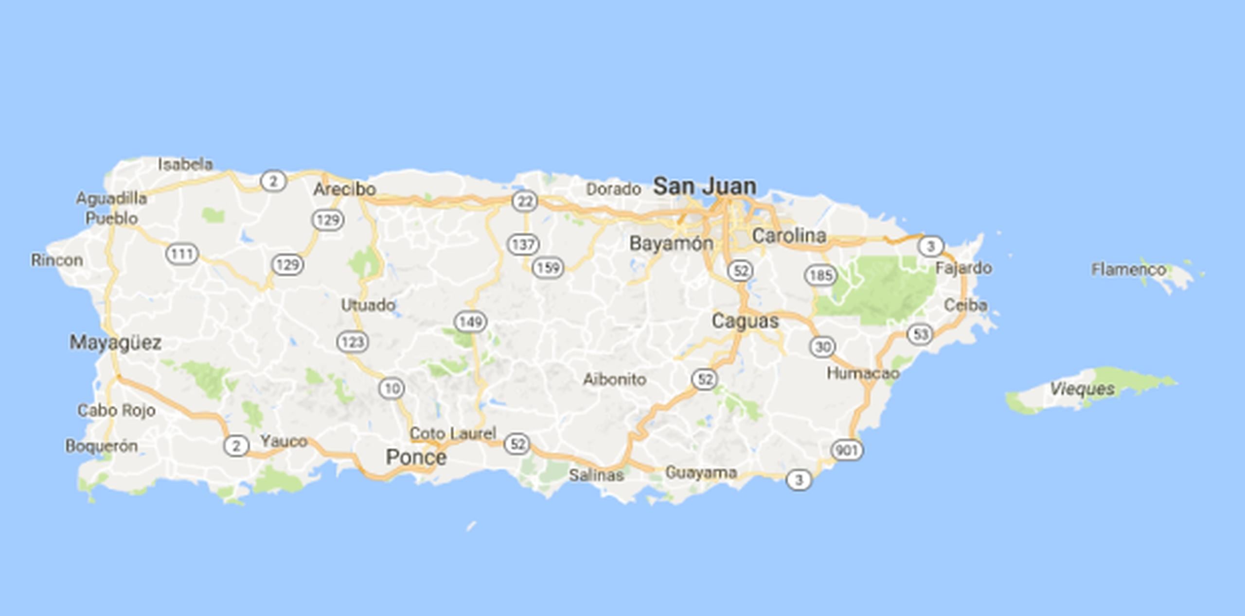 Mapa de Puerto Rico en Google Maps. (Google)