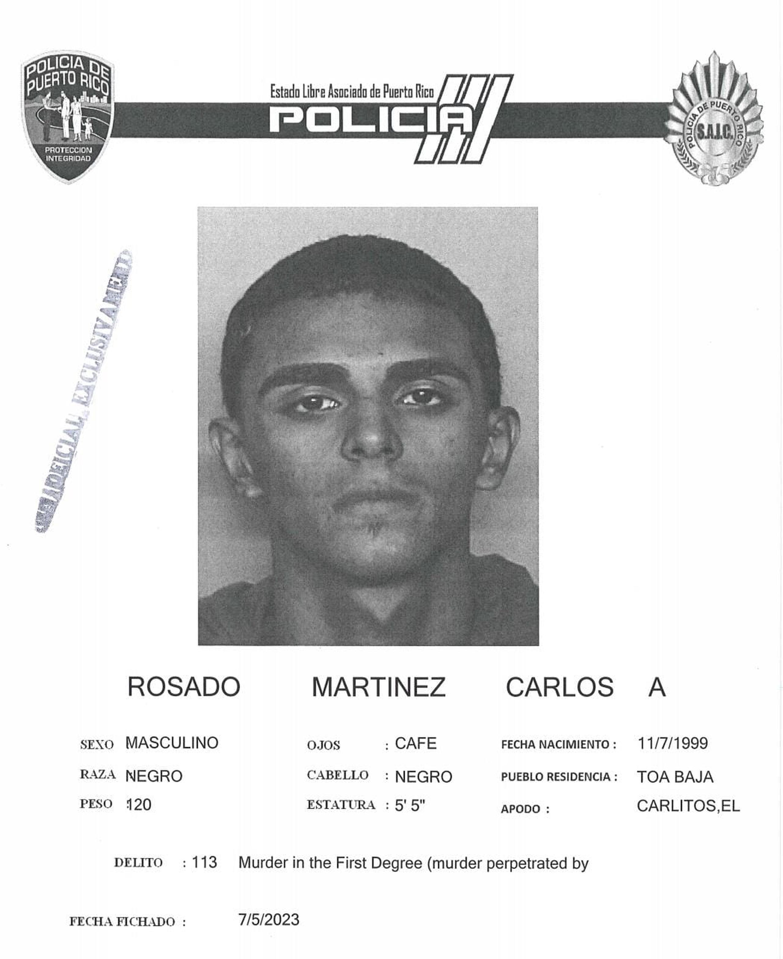 Carlos Aníbal Rosado Martínez enfrenta cargos por el crimen de un turista de 17 años, dos tentativas de asesinato y violación a la Ley de Armas.
