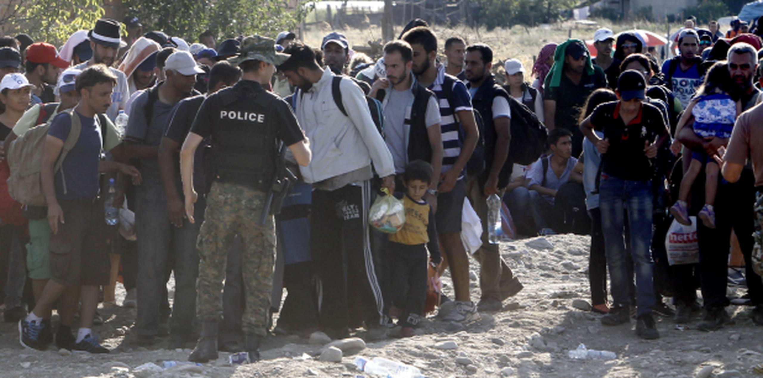 Vistazo a la multitud hoy de indocumentados, incluyendo niños, que se acercan a la frontera entre Macedonia y Grecia, con la mira puesta en llegar hasta lugares como Alemania. (AP)