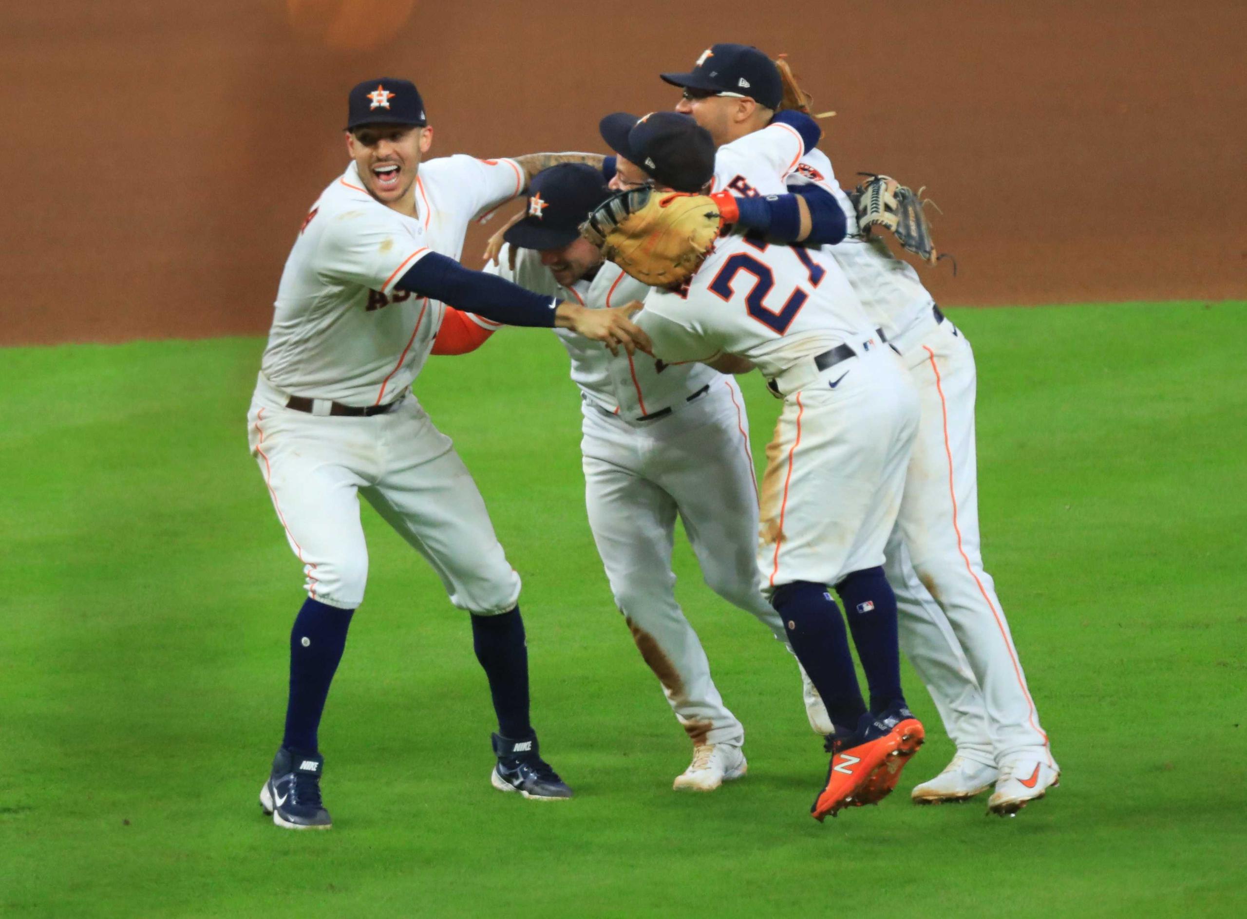 Astros de Houston celebran el campeonato de la Liga Americana.