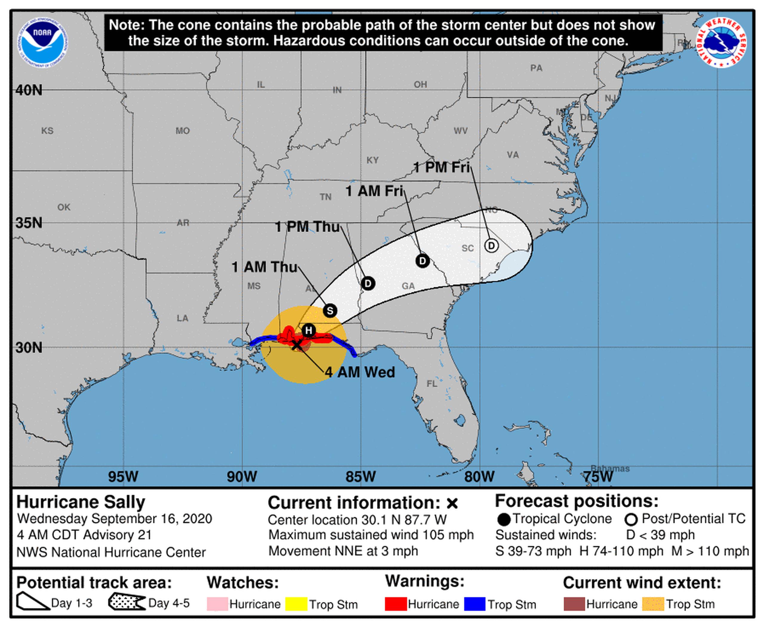 Pronóstico del huracán Sally.