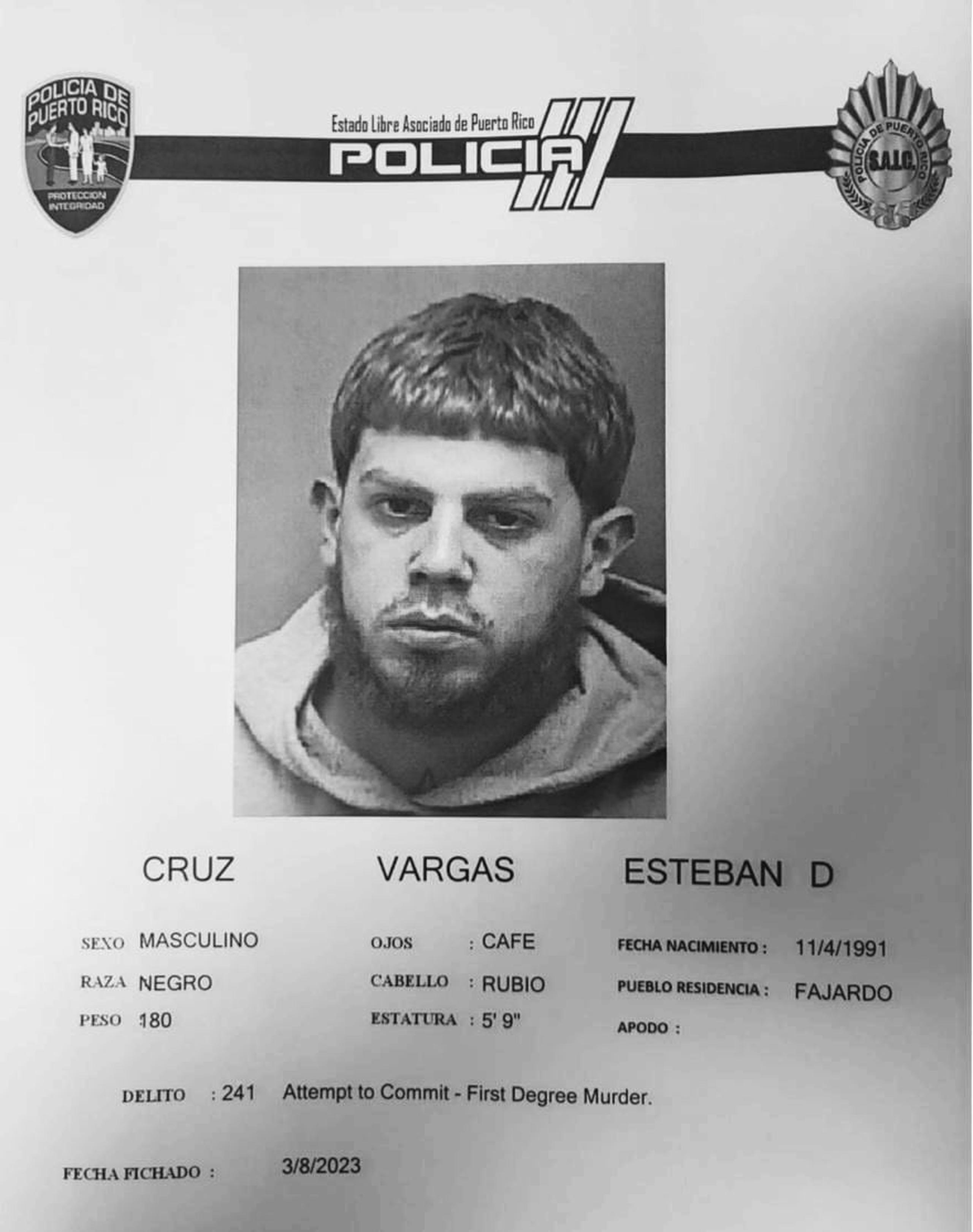 Esteban D. Cruz Vargas enfrenta cargos por una persecución e intercambio de disparos con policías.