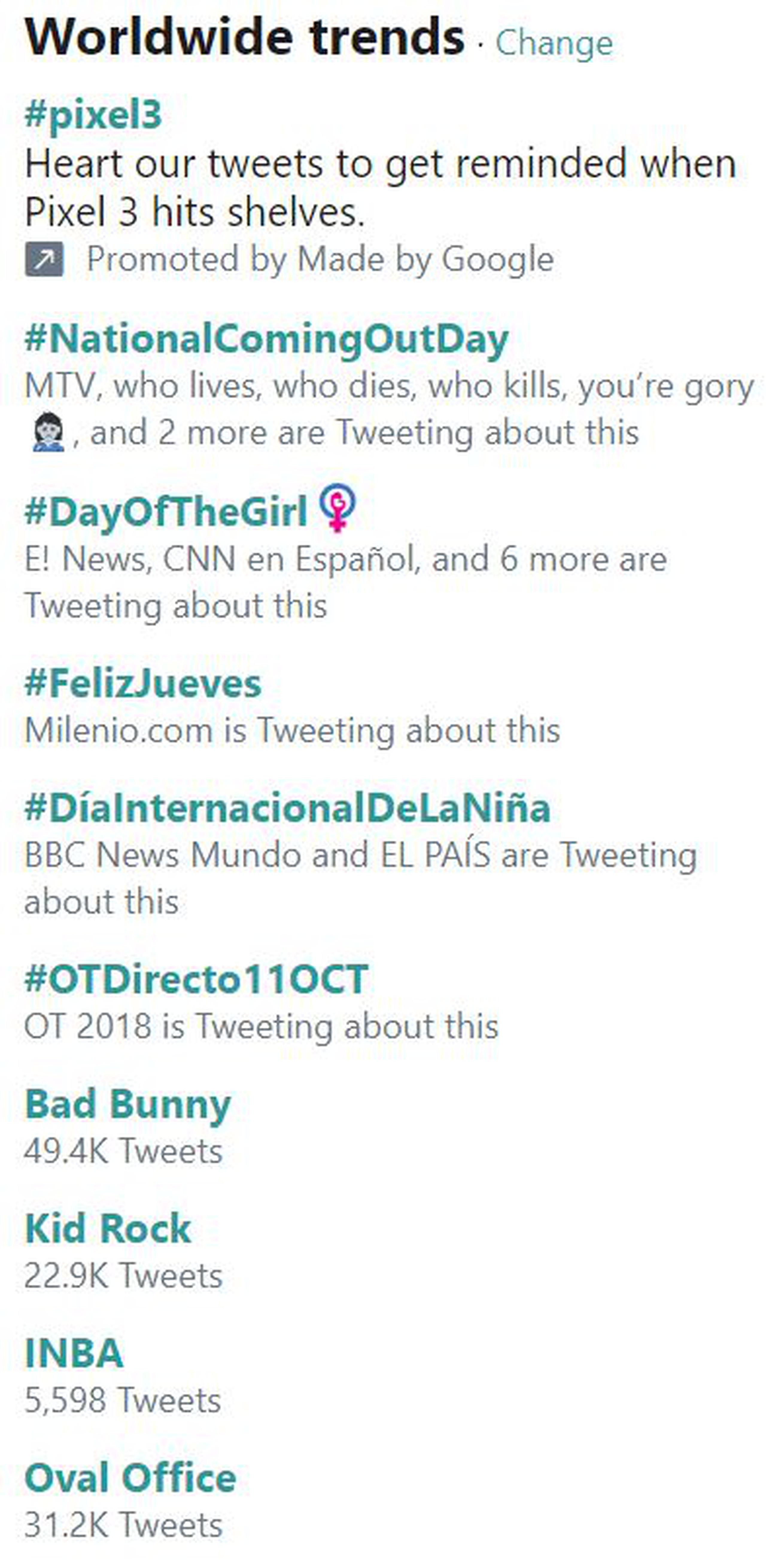 Bad Bunny figura en los temas de tendencia mundial en Twitter. (Twitter)