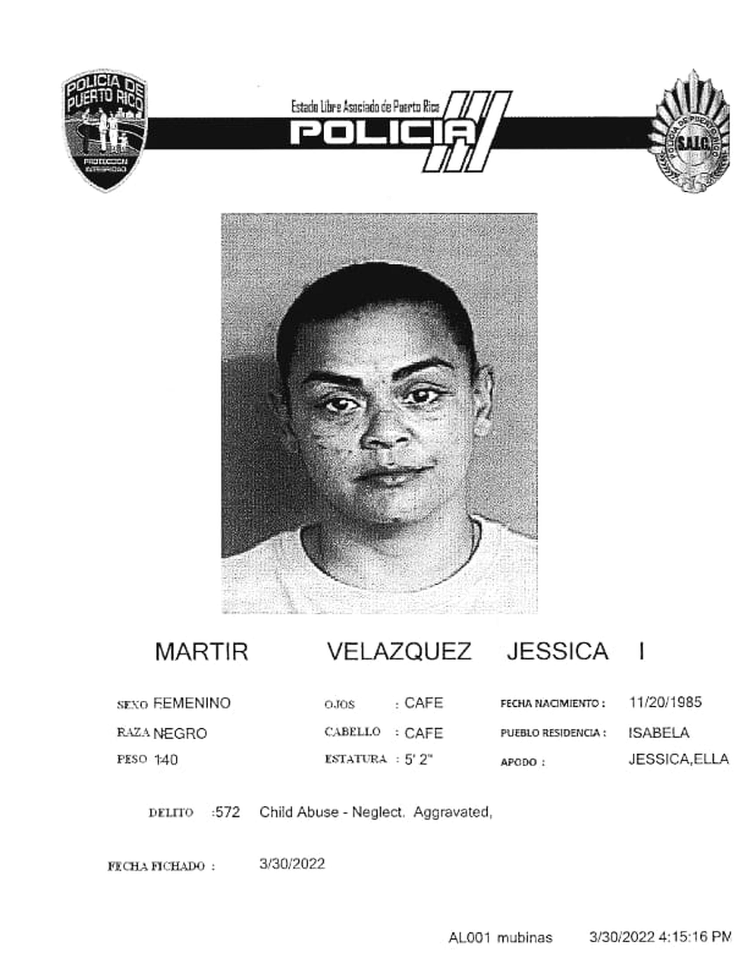 Jessica I. Mártir Velázquez fue acusada por maltrato de menores.