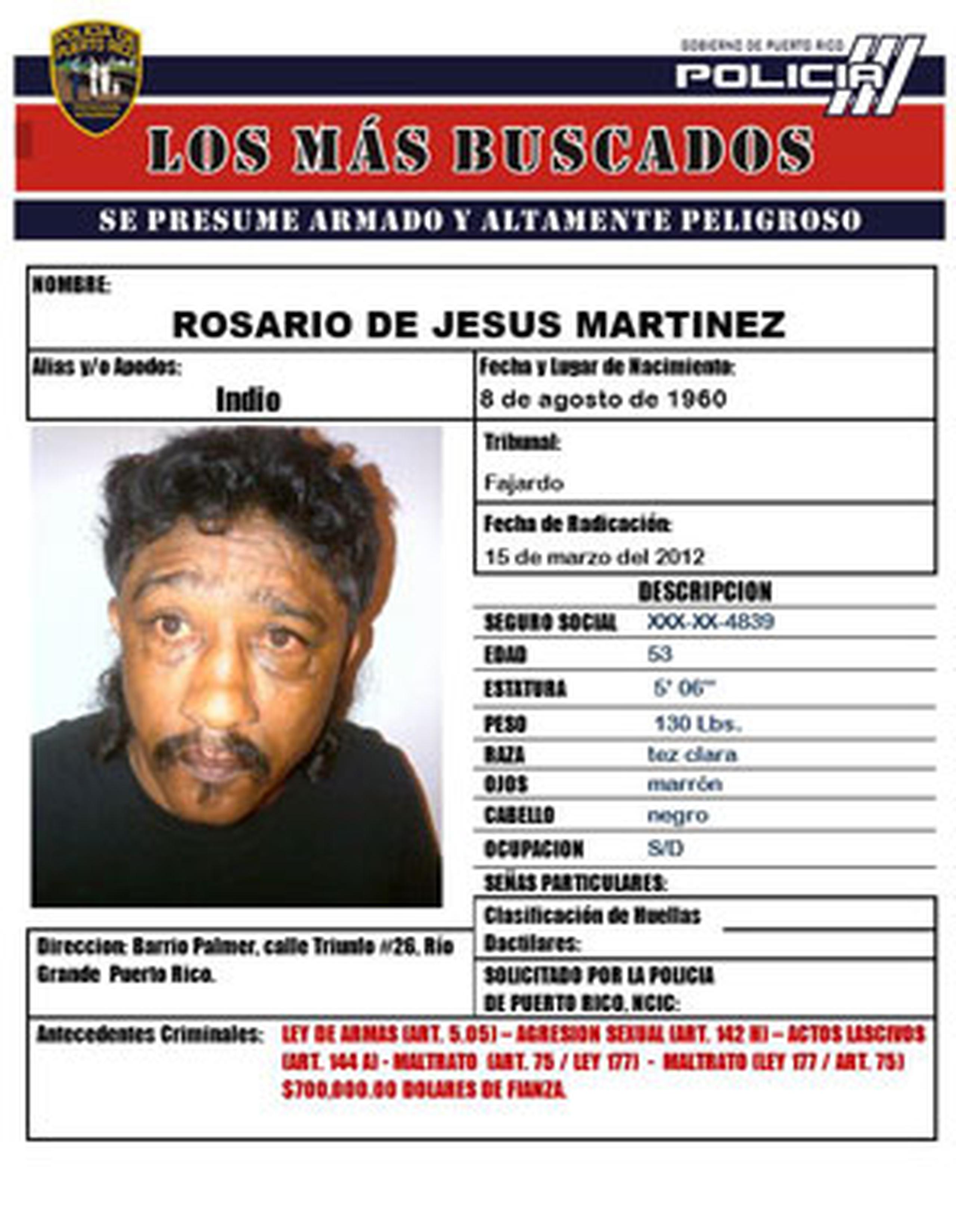 El teniente Luis E. Díaz Muñoz identificó al prófugo como Rosario De Jesús Martínez, de 53 años, natural del barrio Palmer de Río Grande. (Suministrada)