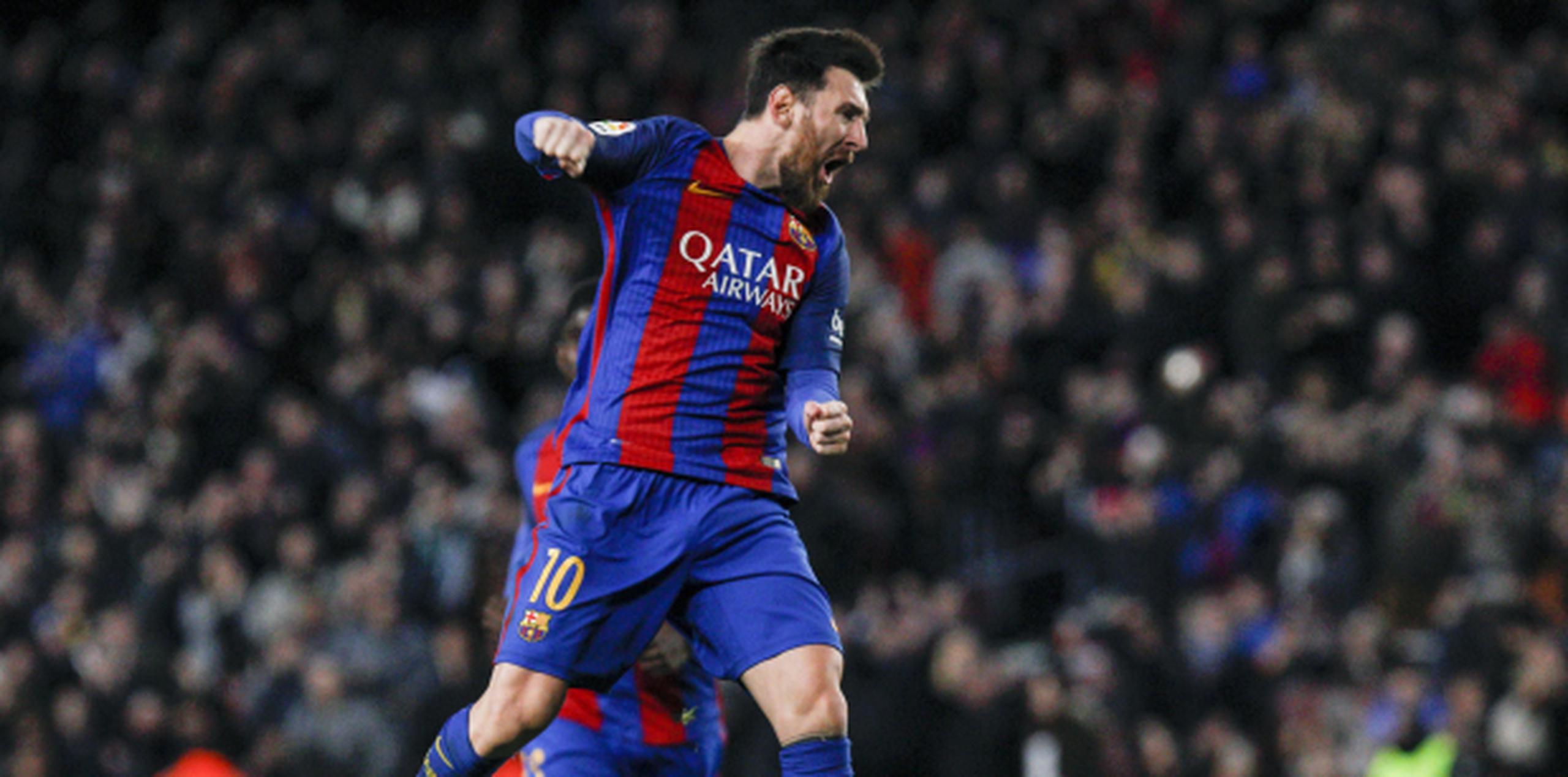 El delantero argentino del FC Barcelona Leo Messi celebra su gol. (Agencia EFE)