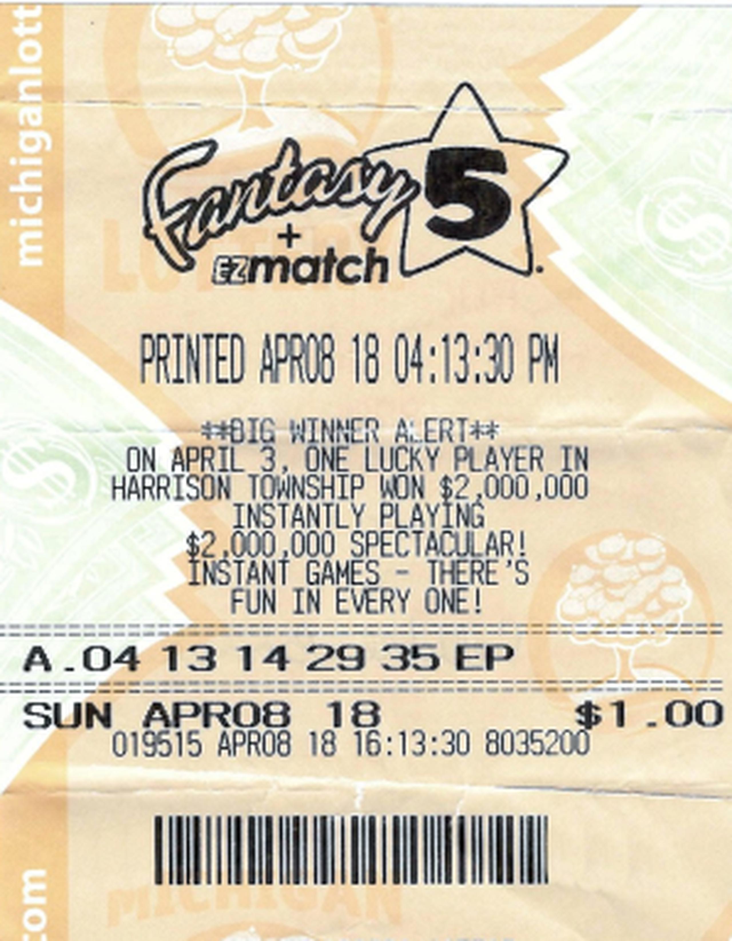 El boleto con los números ganadores. (Michigan Lottery)