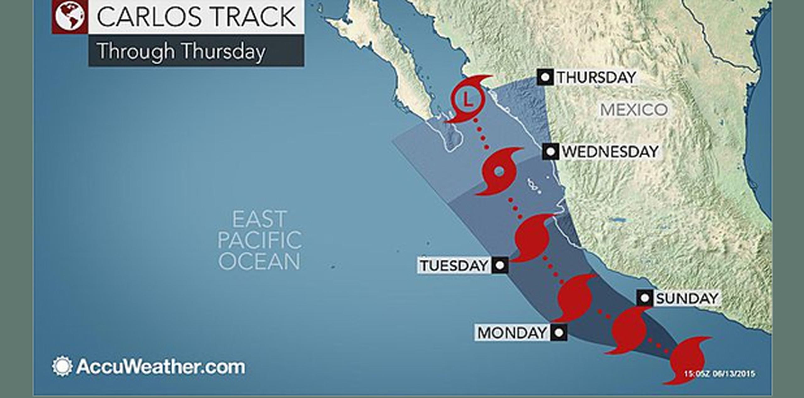 Según los pronósticos, Carlos no aumentará su intensidad aunque seguirá acercándose a las costas mexicanas. (Accuweather.com)
