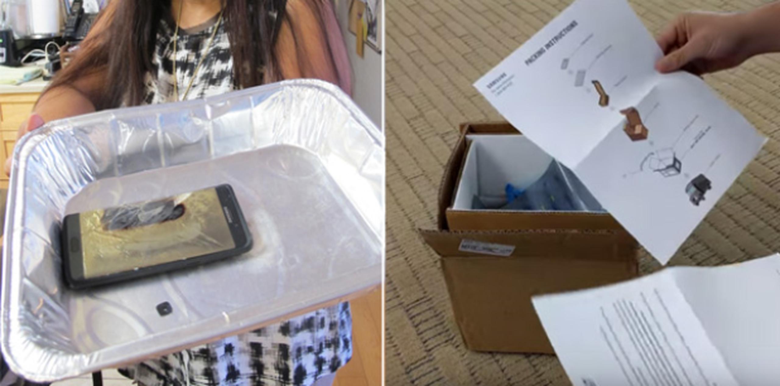 En la foto se observa un Galaxy Note 7 quemado y la caja de devolución. (AP / YouTube)