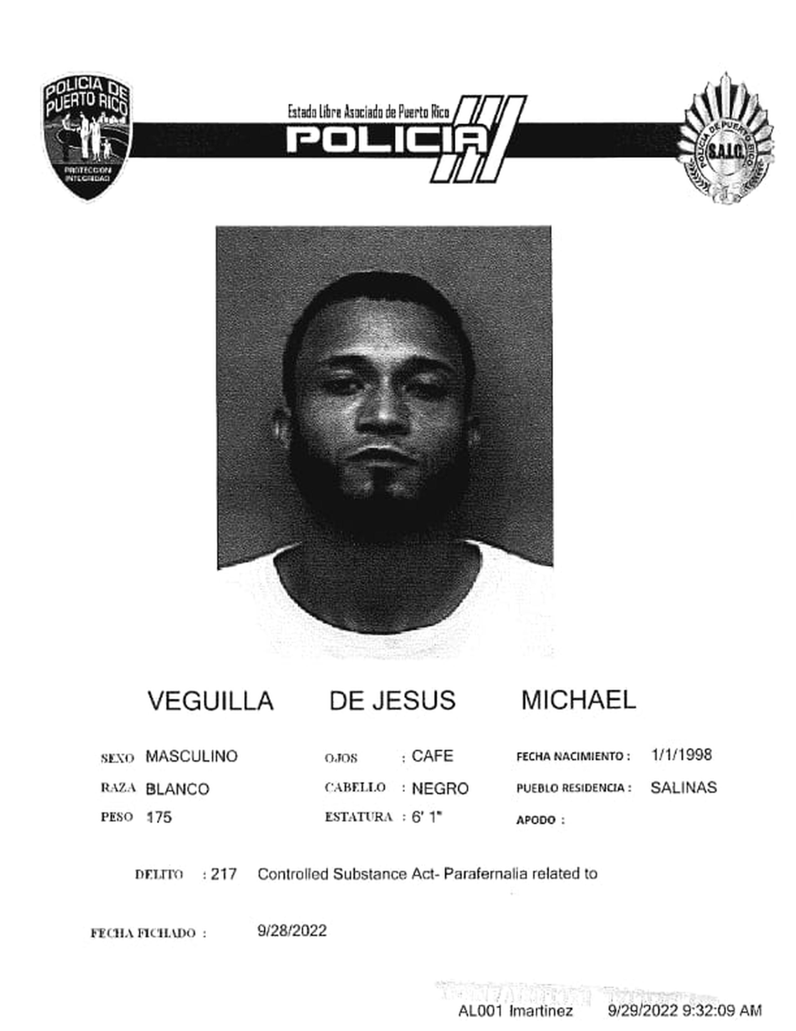 Michael Veguilla De Jesús fue acusado por violación a la Ley de Sustancias Controladas.