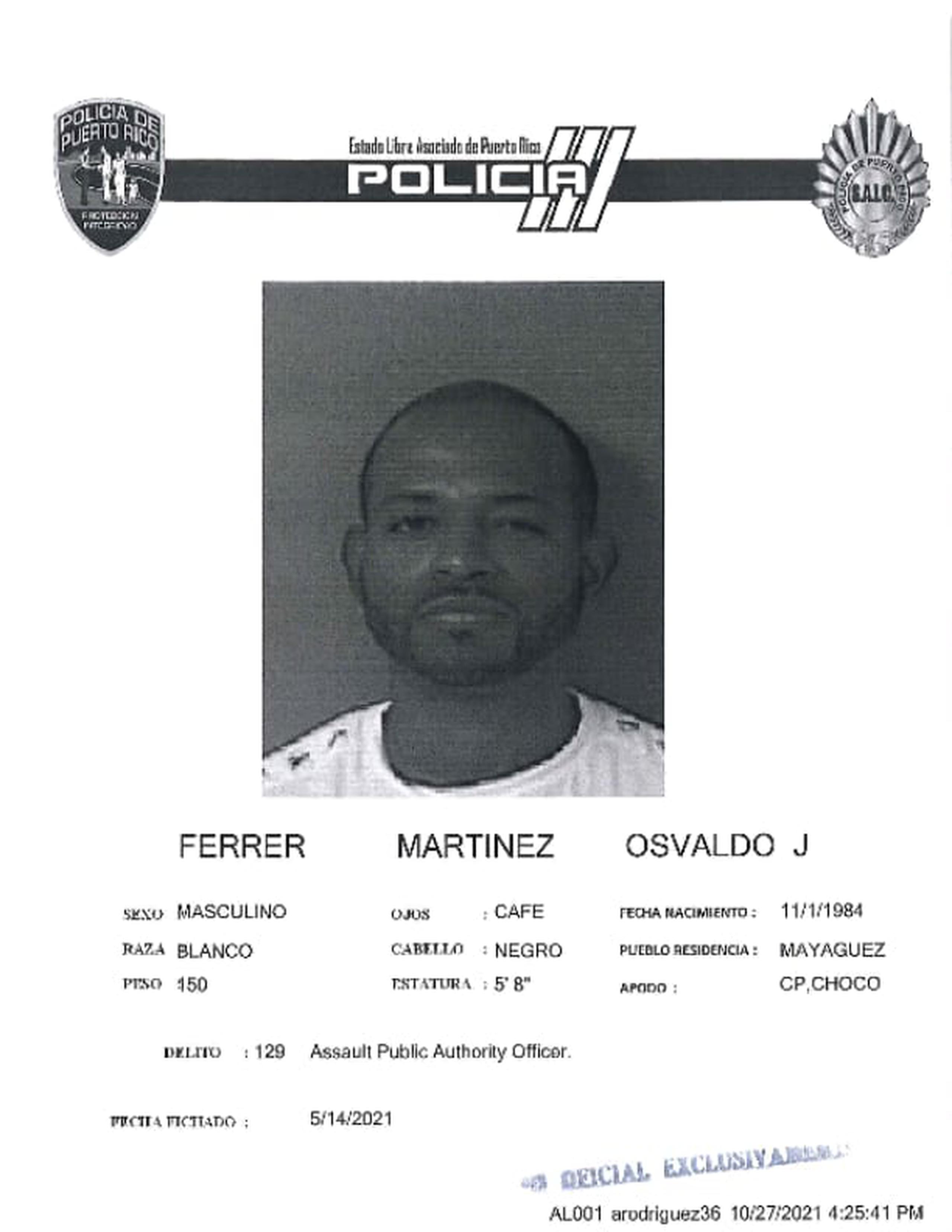 Osvaldo J. Ferrer Martínez alias Choco, fue acusado por el crimen de una mujer trangénero, en San Germán.