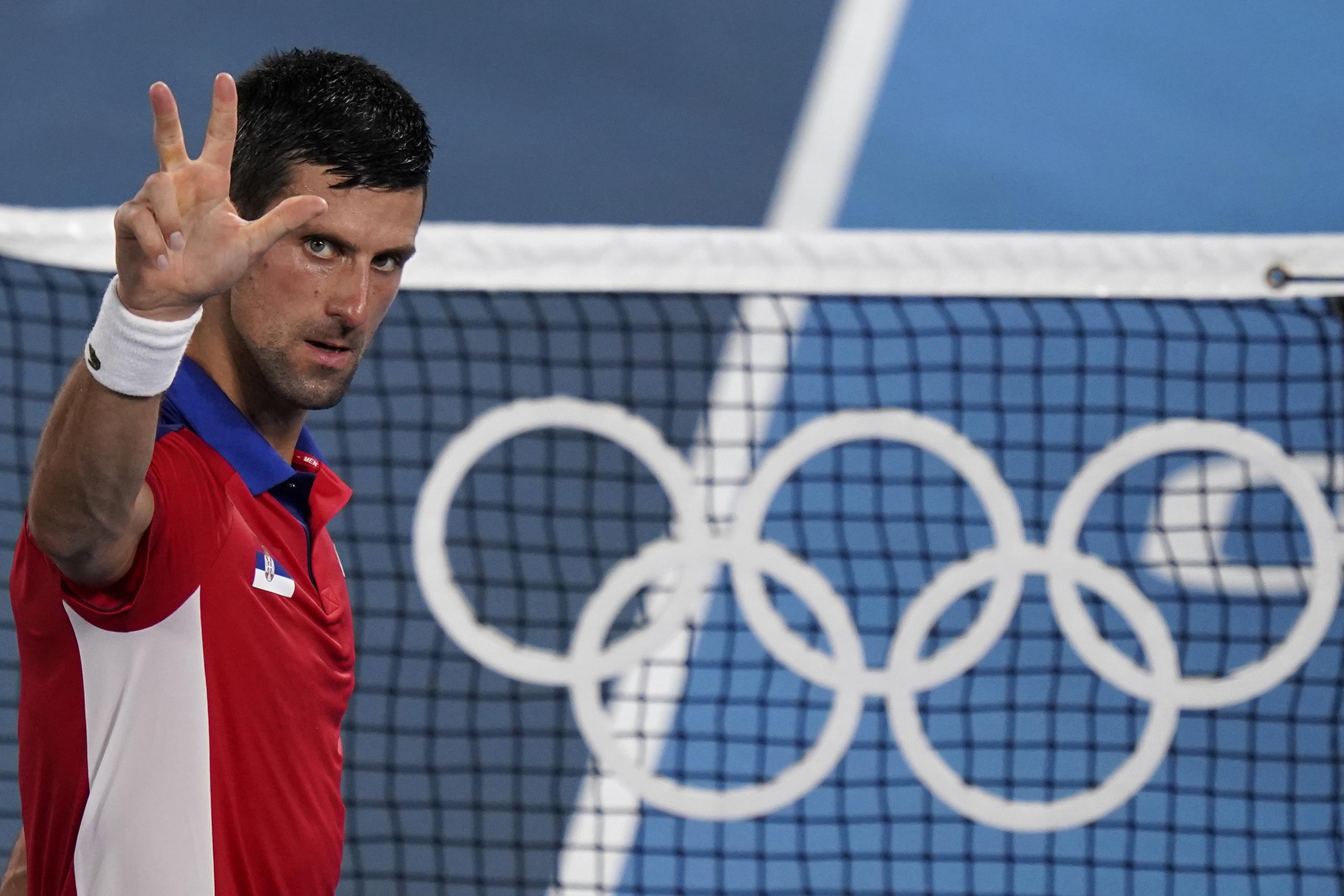 El serbio Novak Djokovic tras derrotar al japonés Kei Nishikori durante los cuartos de final del torneo de tenis de los Juegos Olímpicos de Tokio.