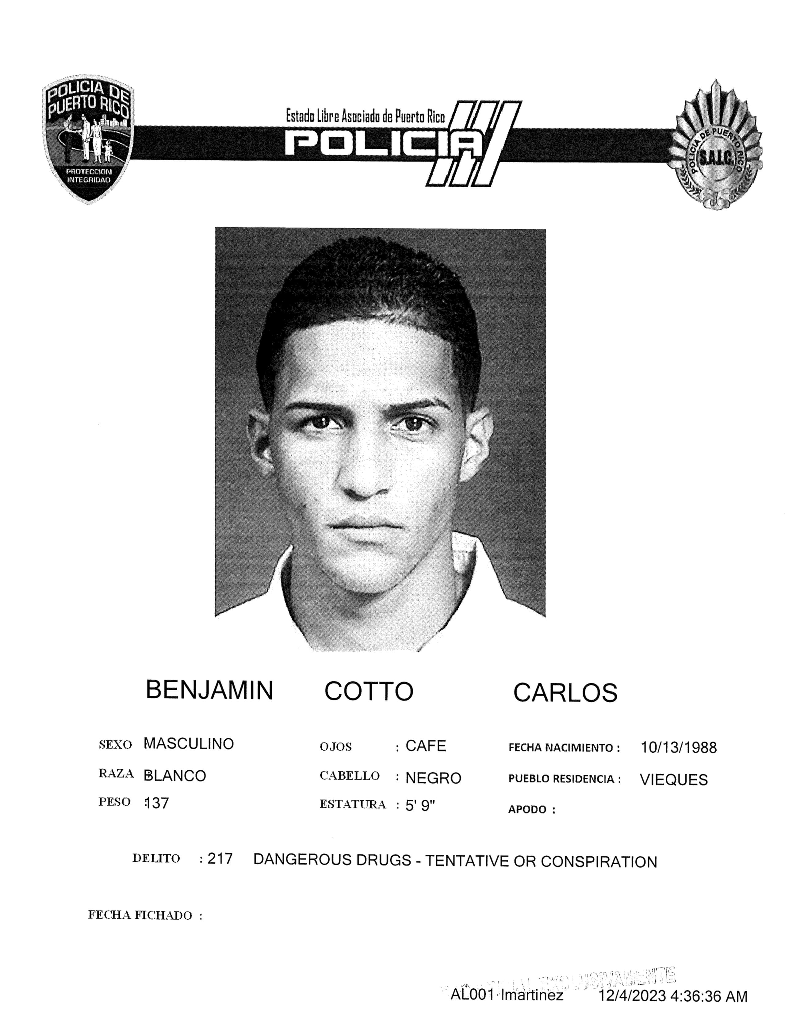 Carlos Benjamín Cotto fue asesinado en Fajardo.