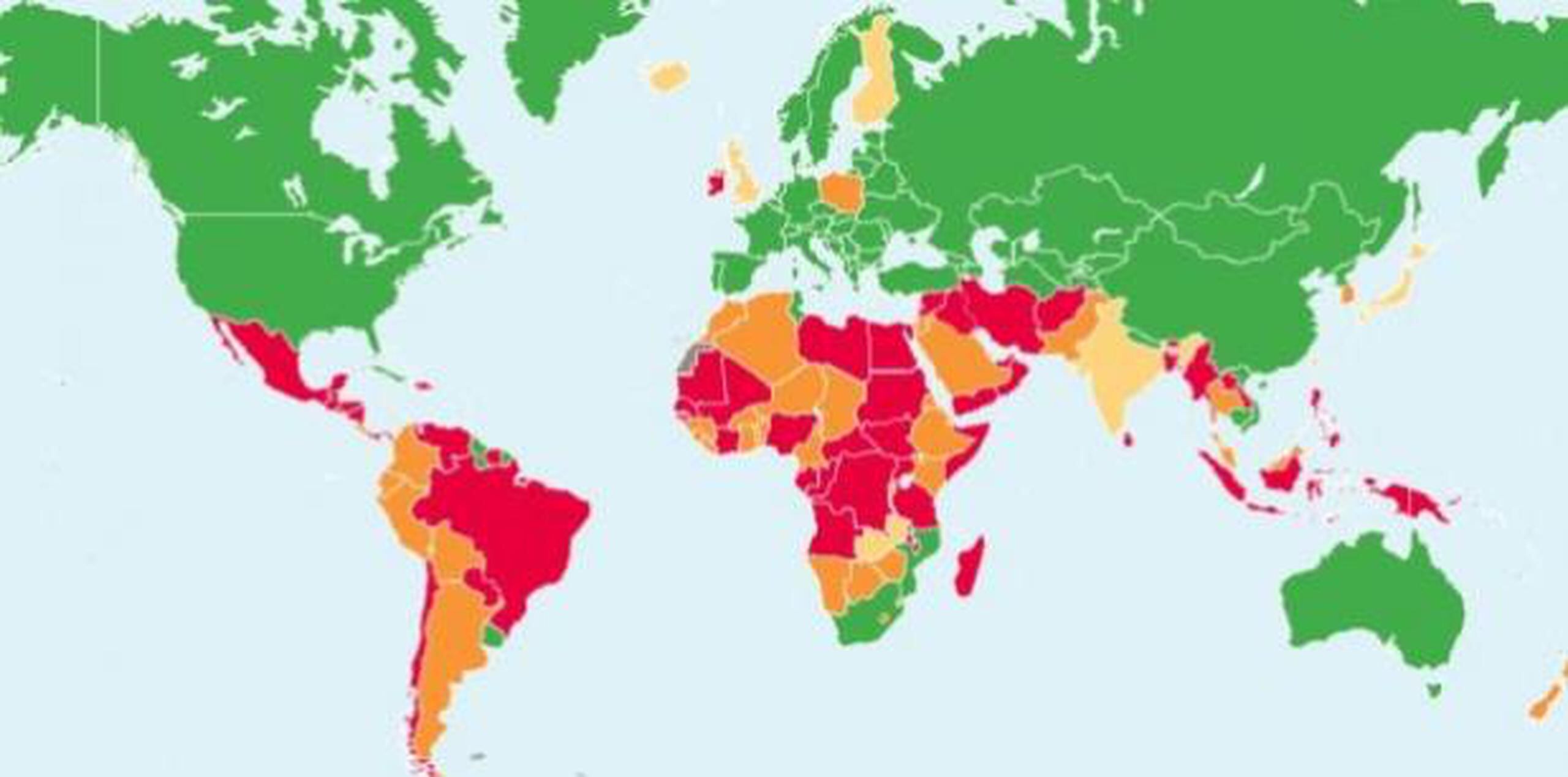 La ONG Centro de Derechos Reproductivos compartió un mapa en el que se ilustra el mayor o menor grado en el que los países permiten el acceso al aborto en 2018. (GDA)