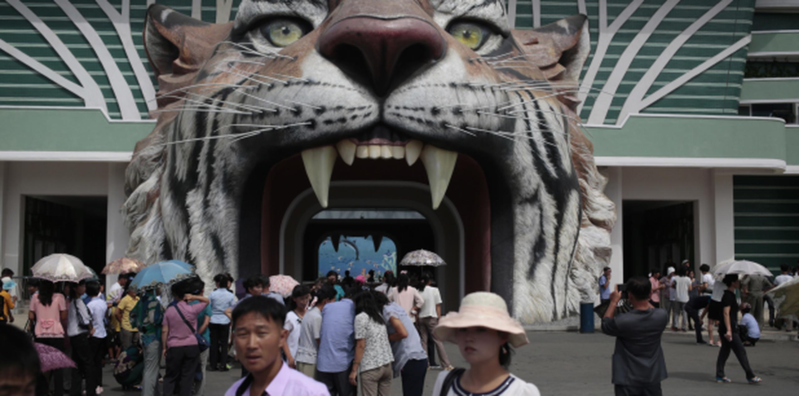 Norcoreanos hacen fila para entrar al nuevo zoológico de Pyongyang. (AP/Dita Alangkara)