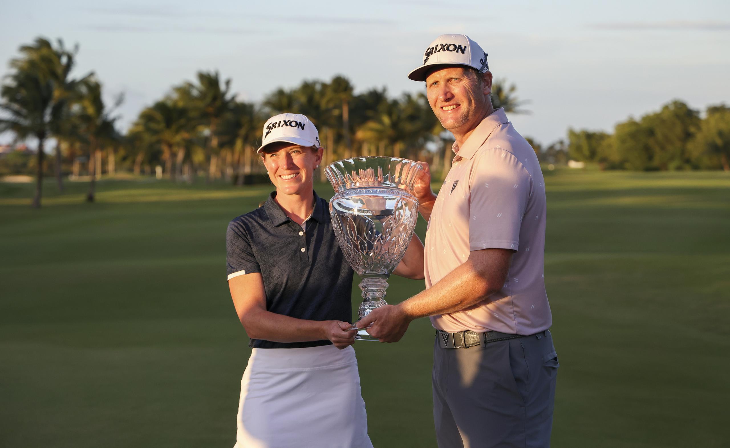 Ryan Brehm ha ganado el Puerto Rico Open por primera vez en su carrera. Su participación del 2022 era la cuarta que tenía en el torneo en la Isla. En la foto aparece junto a su esposa y caddie, Chelsey.