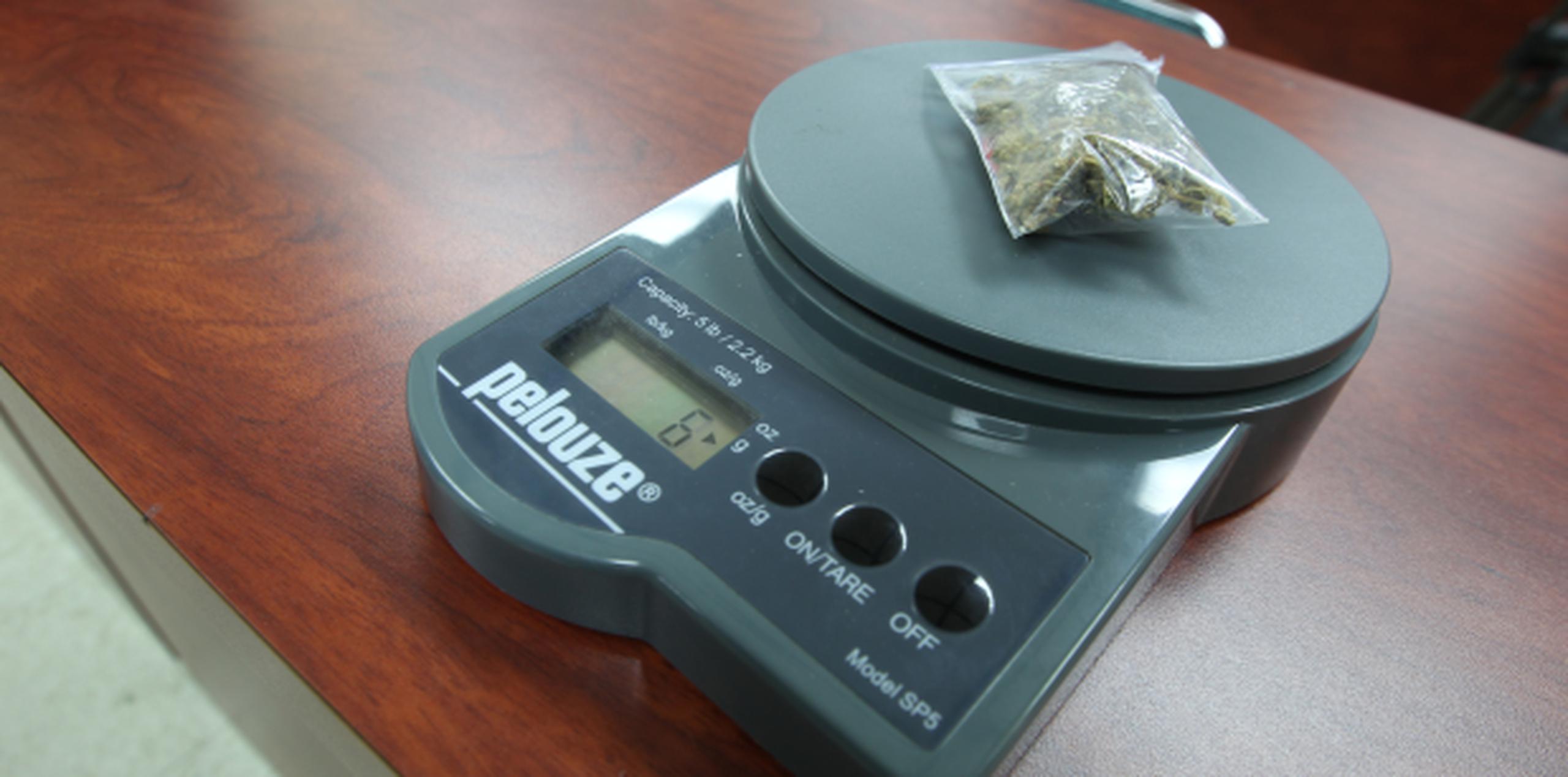 La Policía muestra en una balanza la cantidad de marihuana dentro de los márgenes de la orden ejecutiva. (alex.figueroa@gfrmedia.com)