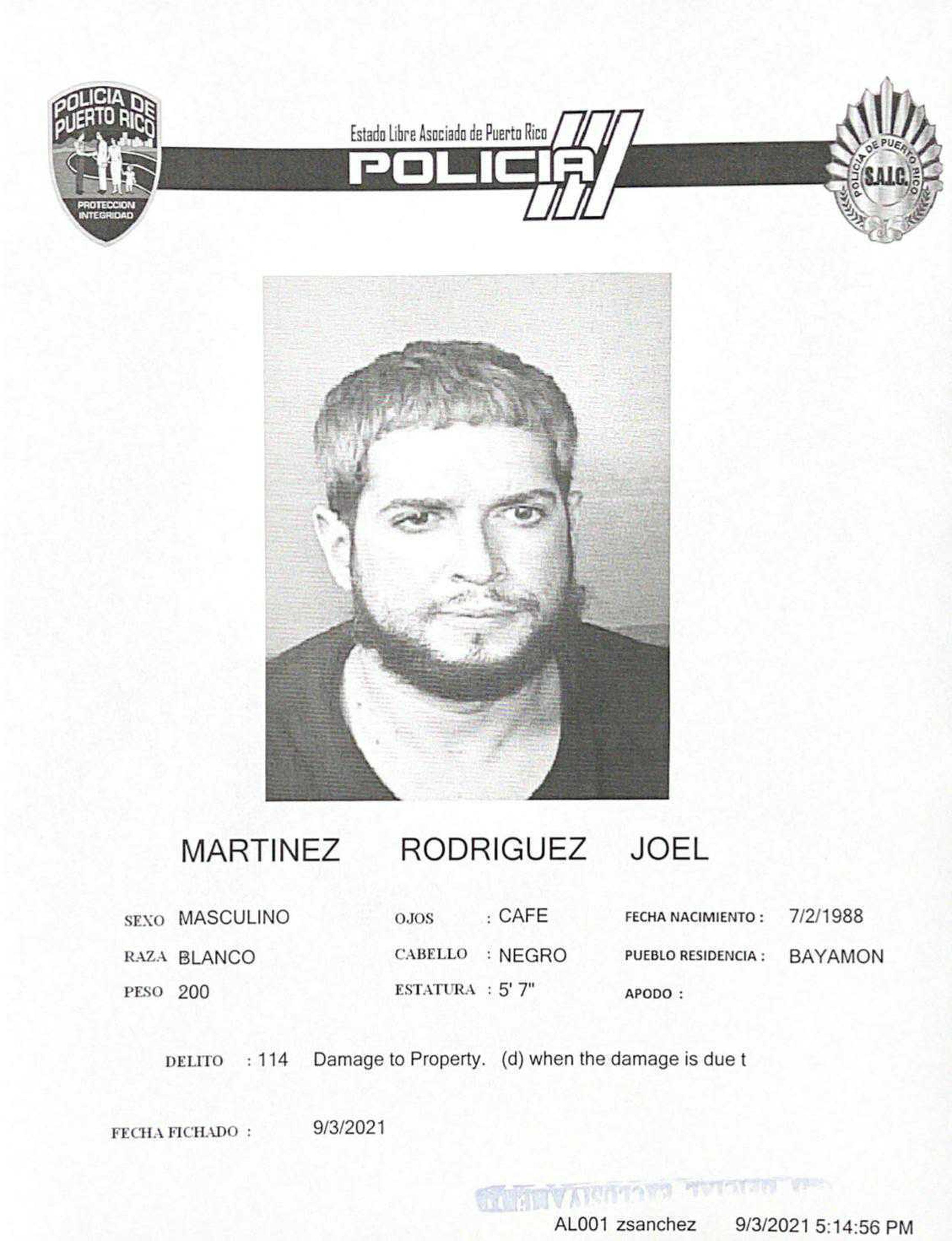 Ficha de Joel Martínez Rodríguez, el paciente imputado de provocar daños en institución hospitalaria. 